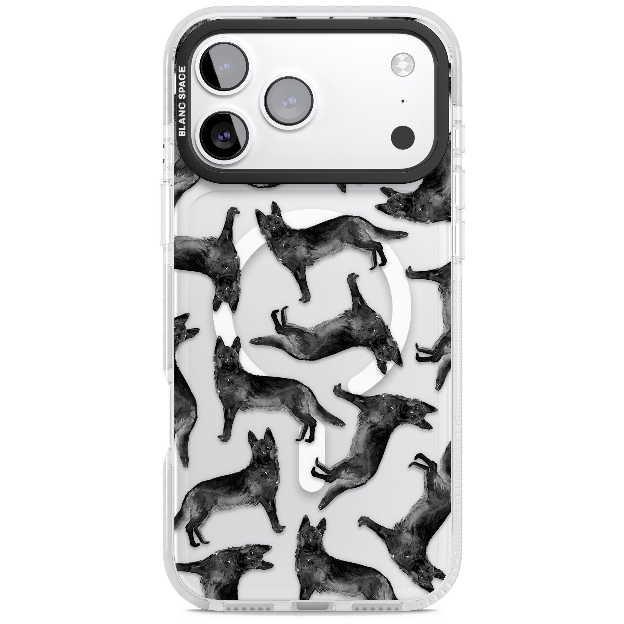 German Shepherd Pattern Black iPhone 17 Pro Impact Pro Clear Phone Case