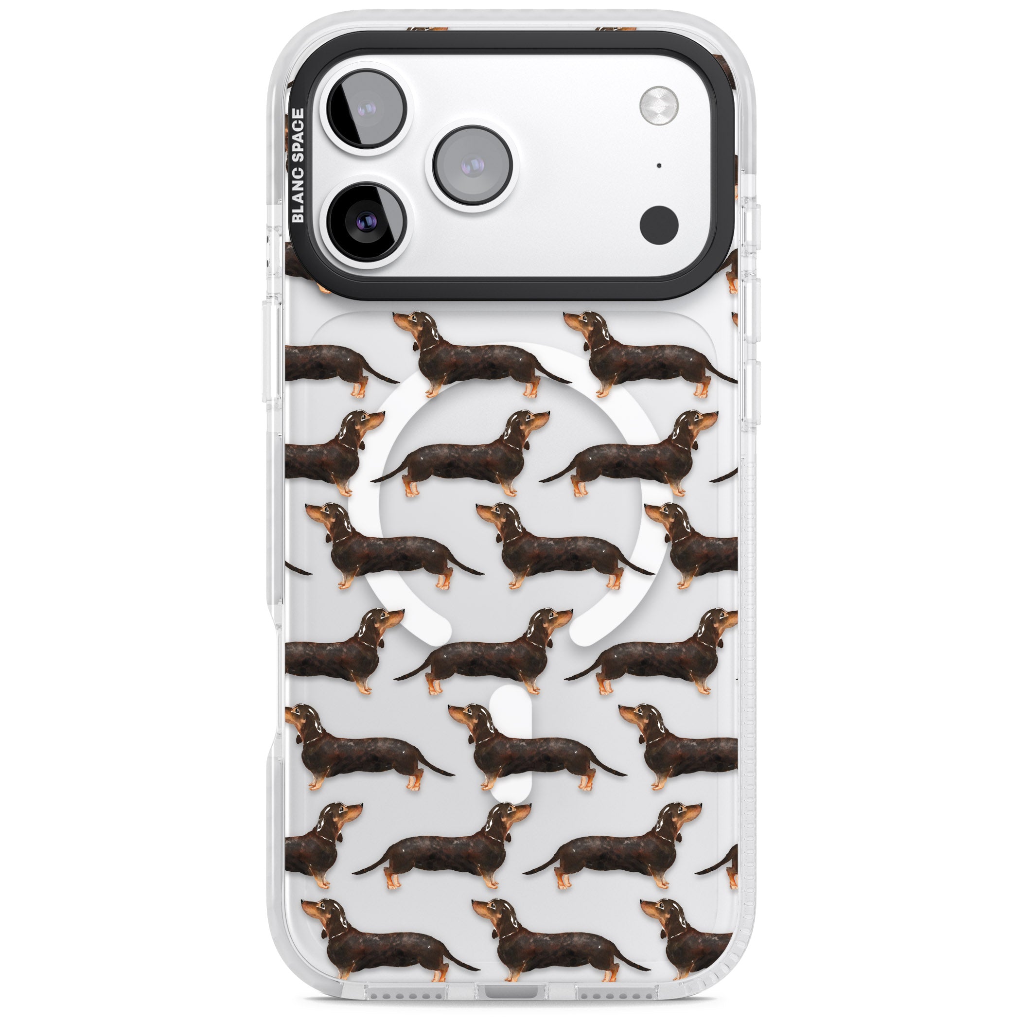Dachshund Pattern Black Tan iPhone 17 Pro Max Impact Pro Clear Phone Case