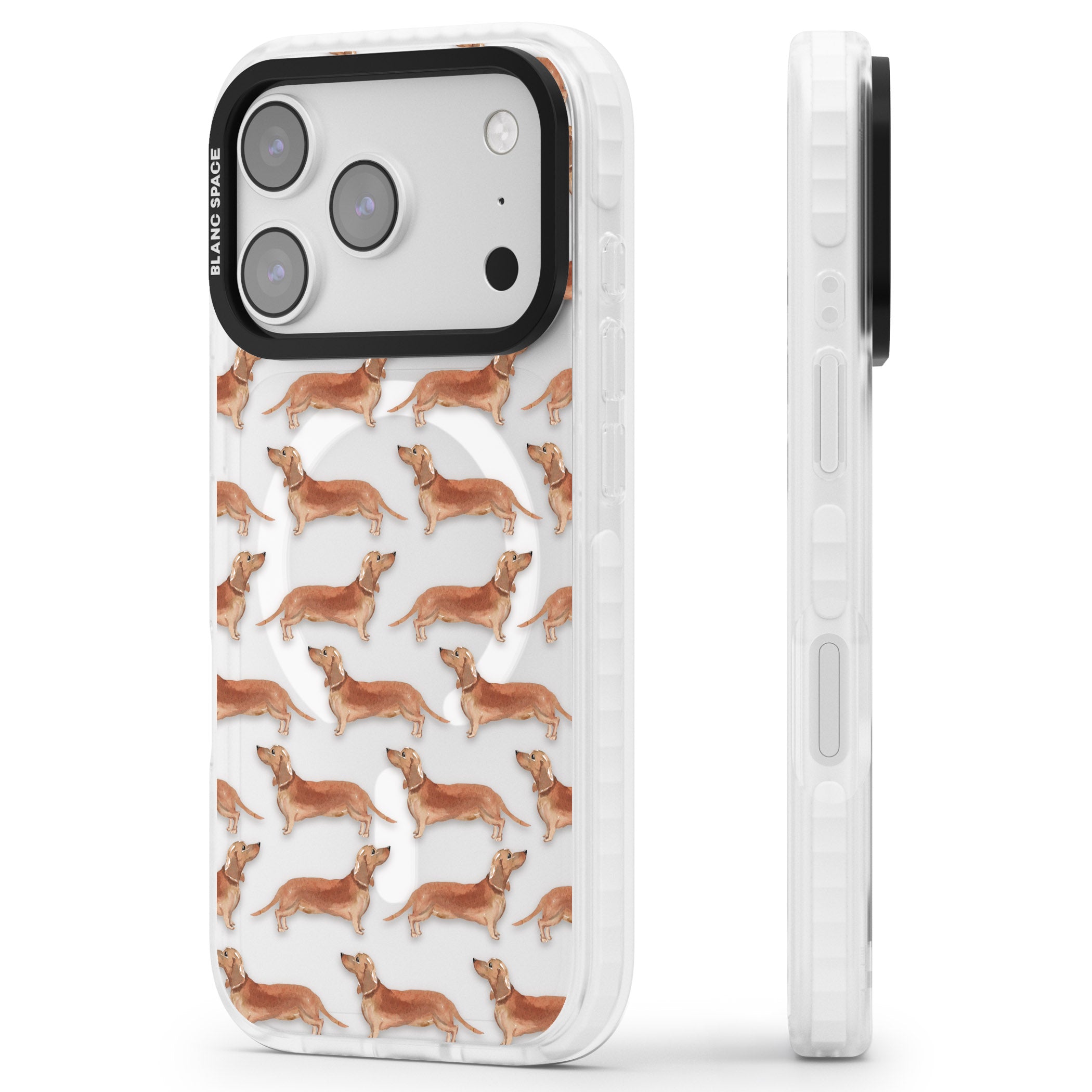 Dachshund Watercolor Dog Pattern iPhone 17 Pro Max Impact Pro Clear Phone Case Side Profile