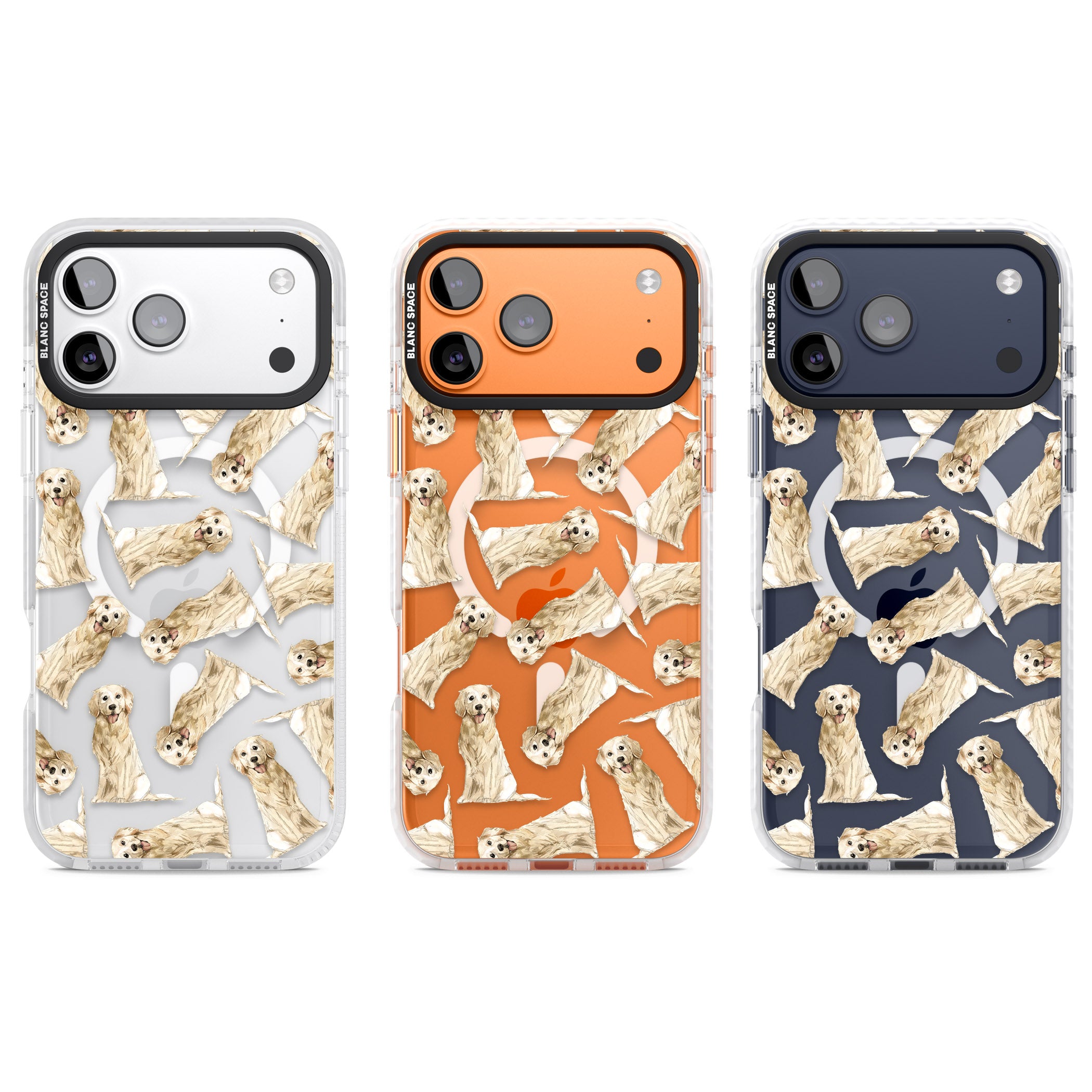 Golden Retriever Watercolor Pattern iPhone 17 Pro Impact Pro Clear Phone Case APT Impact Protection