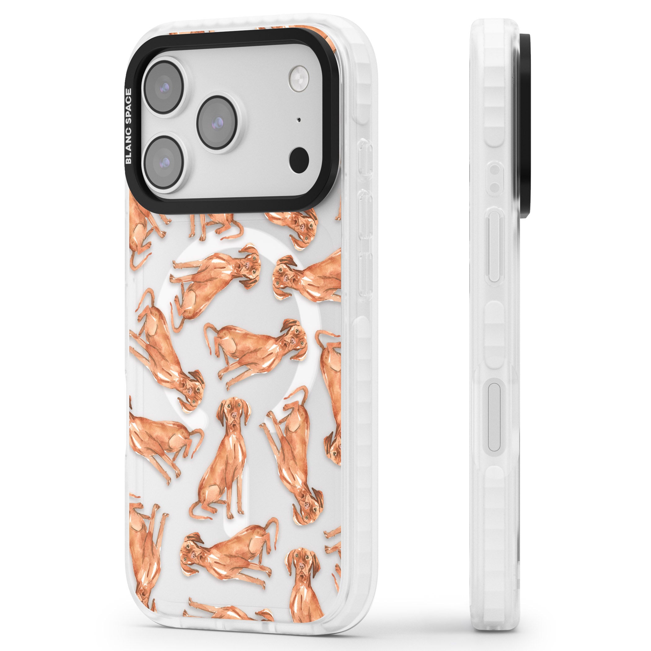 Hungarian Vizsla Watercolor Pattern iPhone 17 Pro Max Impact Pro Clear Phone Case Side Profile