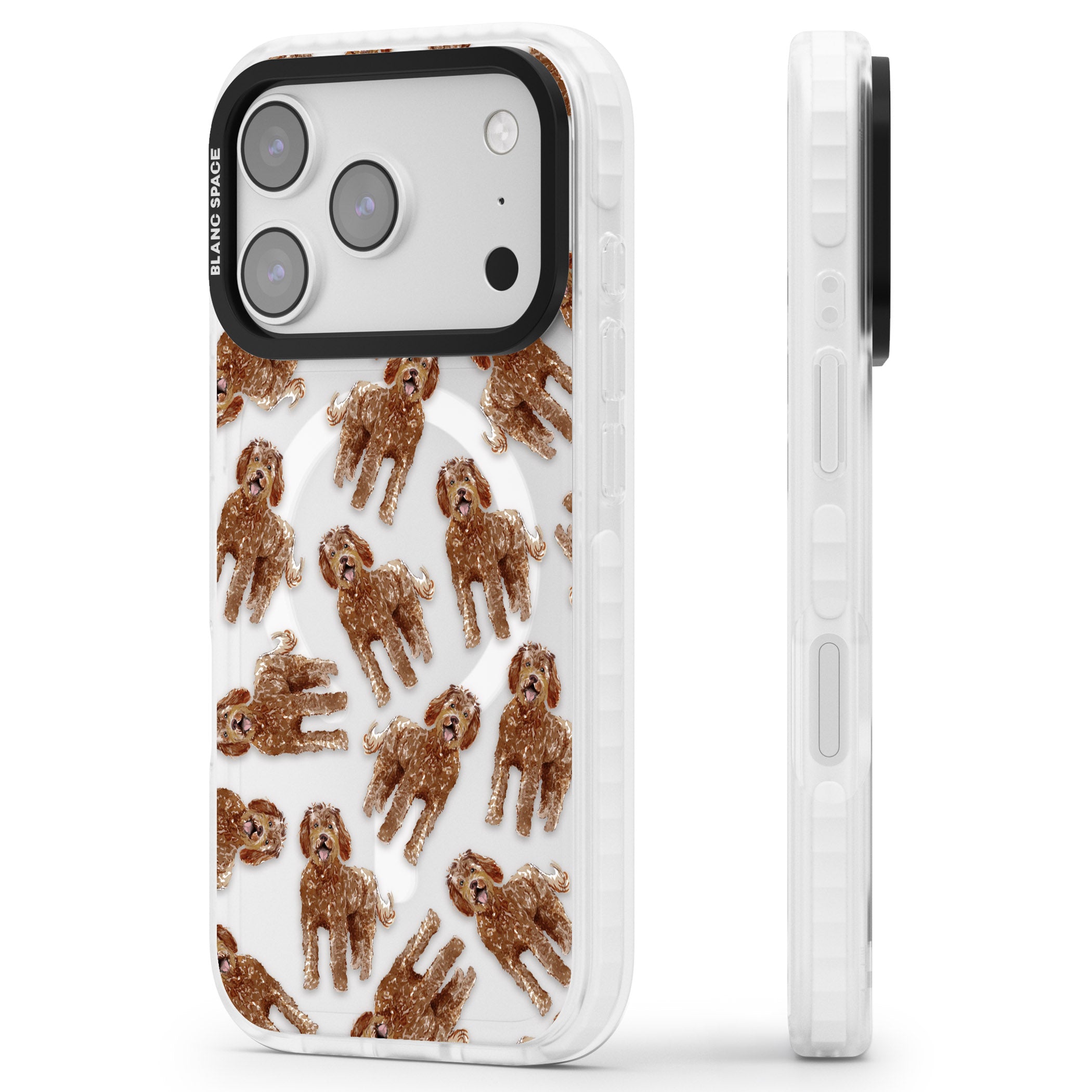 Labradoodle Brown Pattern iPhone 17 Pro Impact Pro Clear Phone Case Side Profile