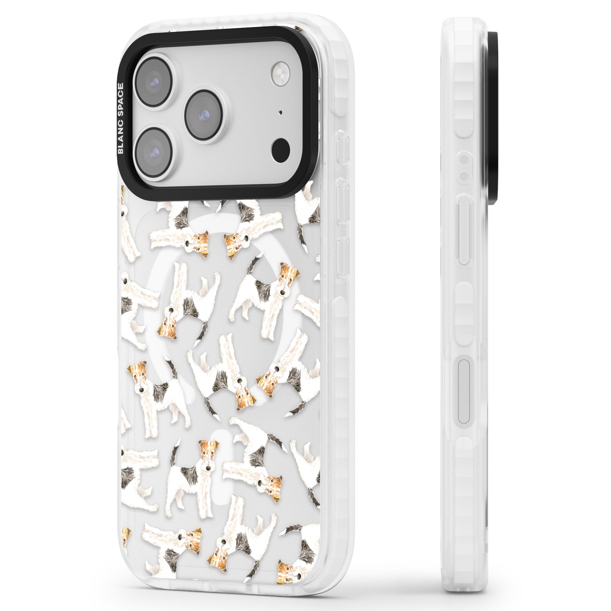 Wire Haired Fox Terrier Dog Pattern iPhone 17 Pro Impact Pro Clear Phone Case Side Profile