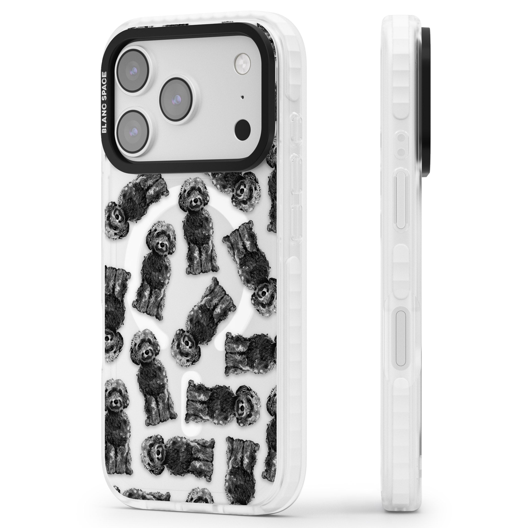Black Cockapoo Watercolor iPhone 17 Pro Impact Pro Clear Phone Case Side Profile