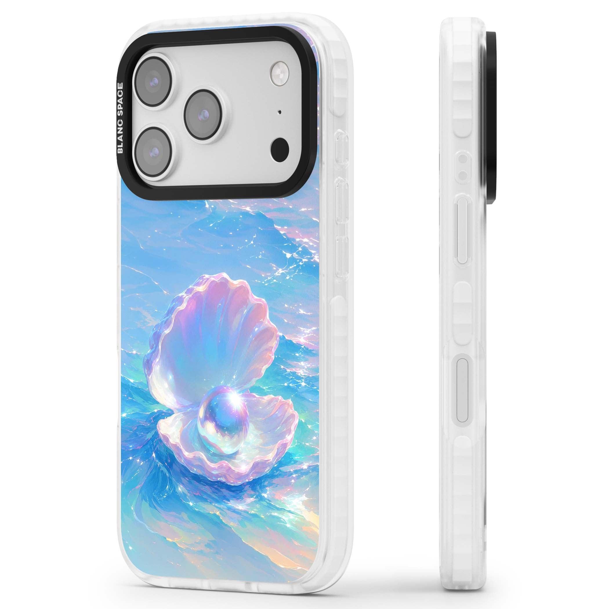 The Pearl Clam mermaidcore iPhone case featuring iridescent seashell, glowing pearl and pastel ocean waves | Impact Magsafe case for iPhone 17 Pro, iPhone 17 Pro Max