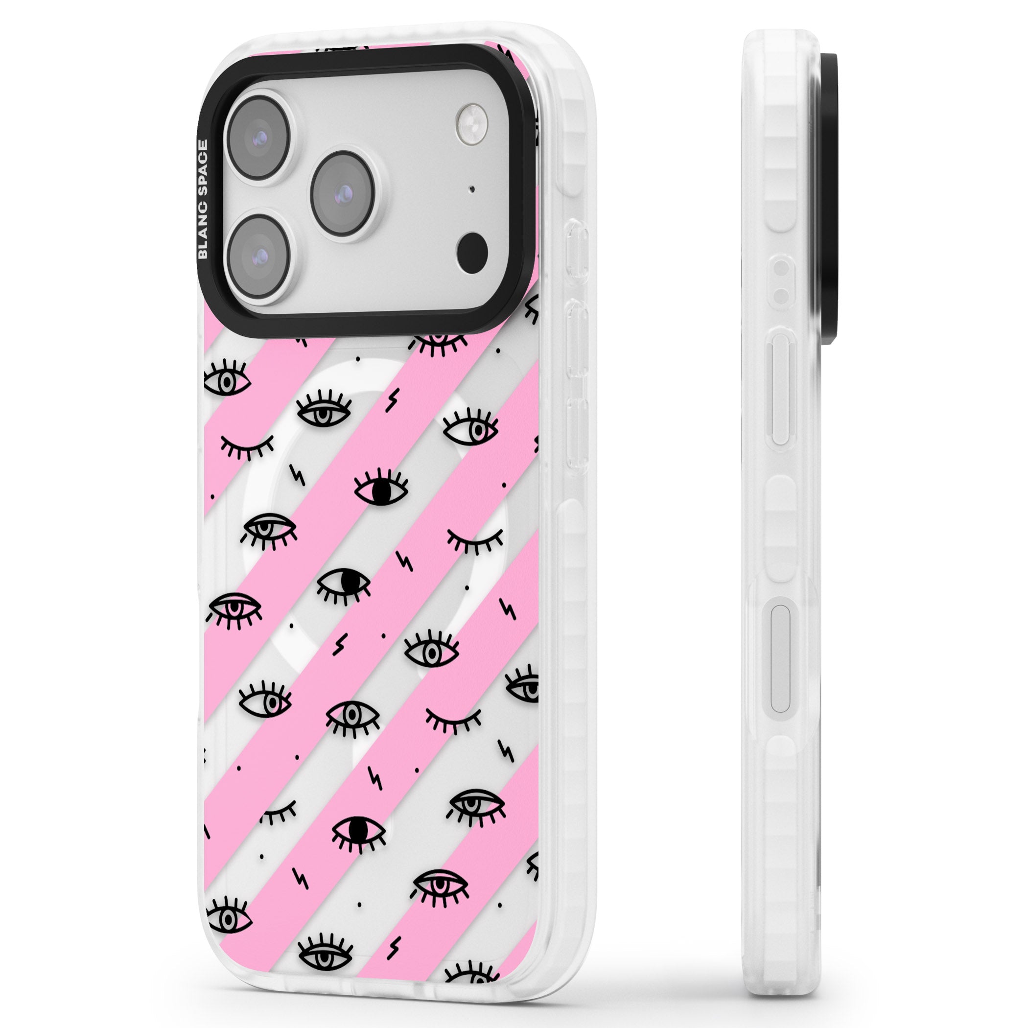 Pink Stripe Eyes iPhone 17 Pro Impact Pro Clear Phone Case Side Profile