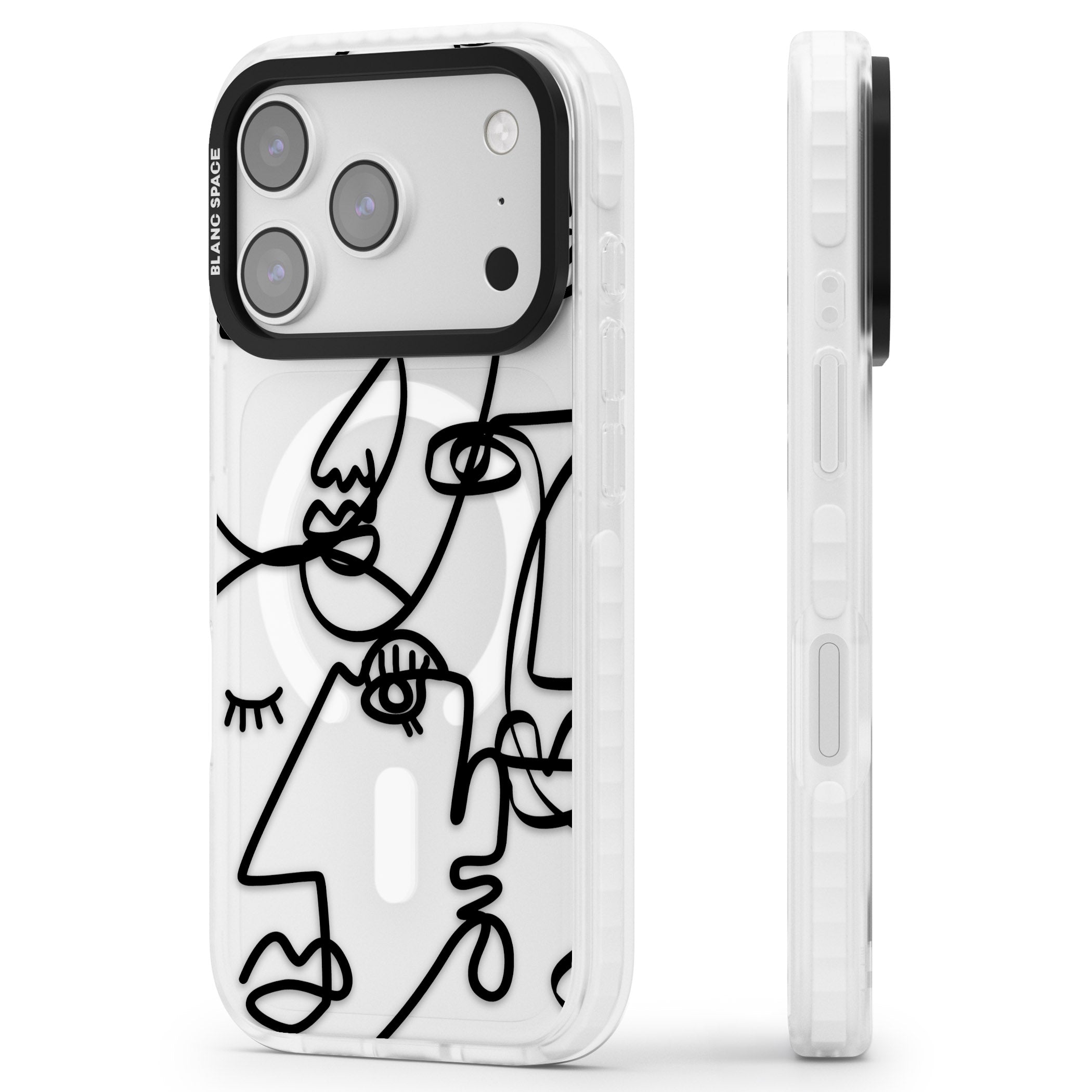 Abstract Line Art Black Clear iPhone 17 Pro Max Impact Pro Clear Phone Case Side Profile