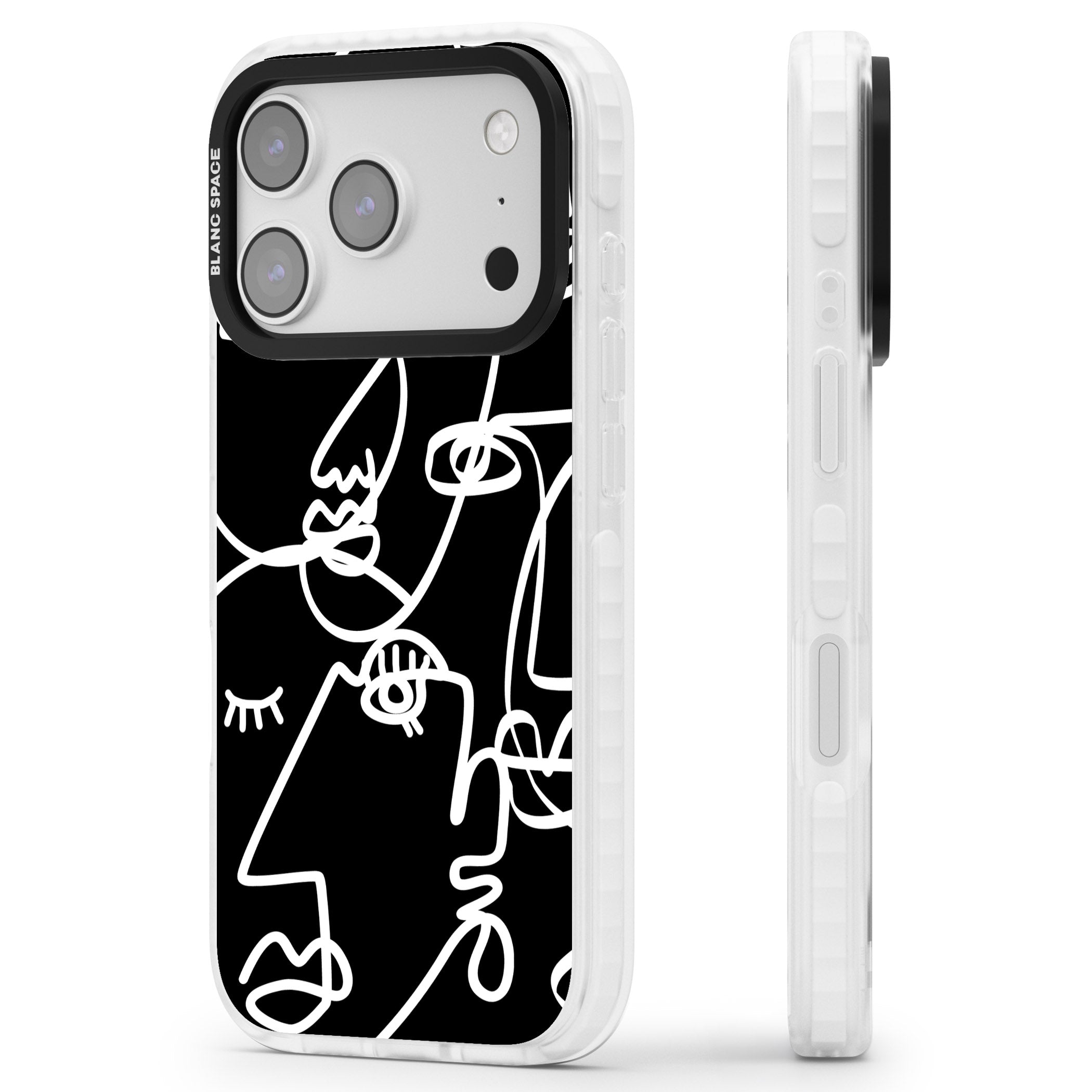 Abstract Line Art White Black iPhone 17 Pro Max Impact Pro Clear Phone Case Side Profile
