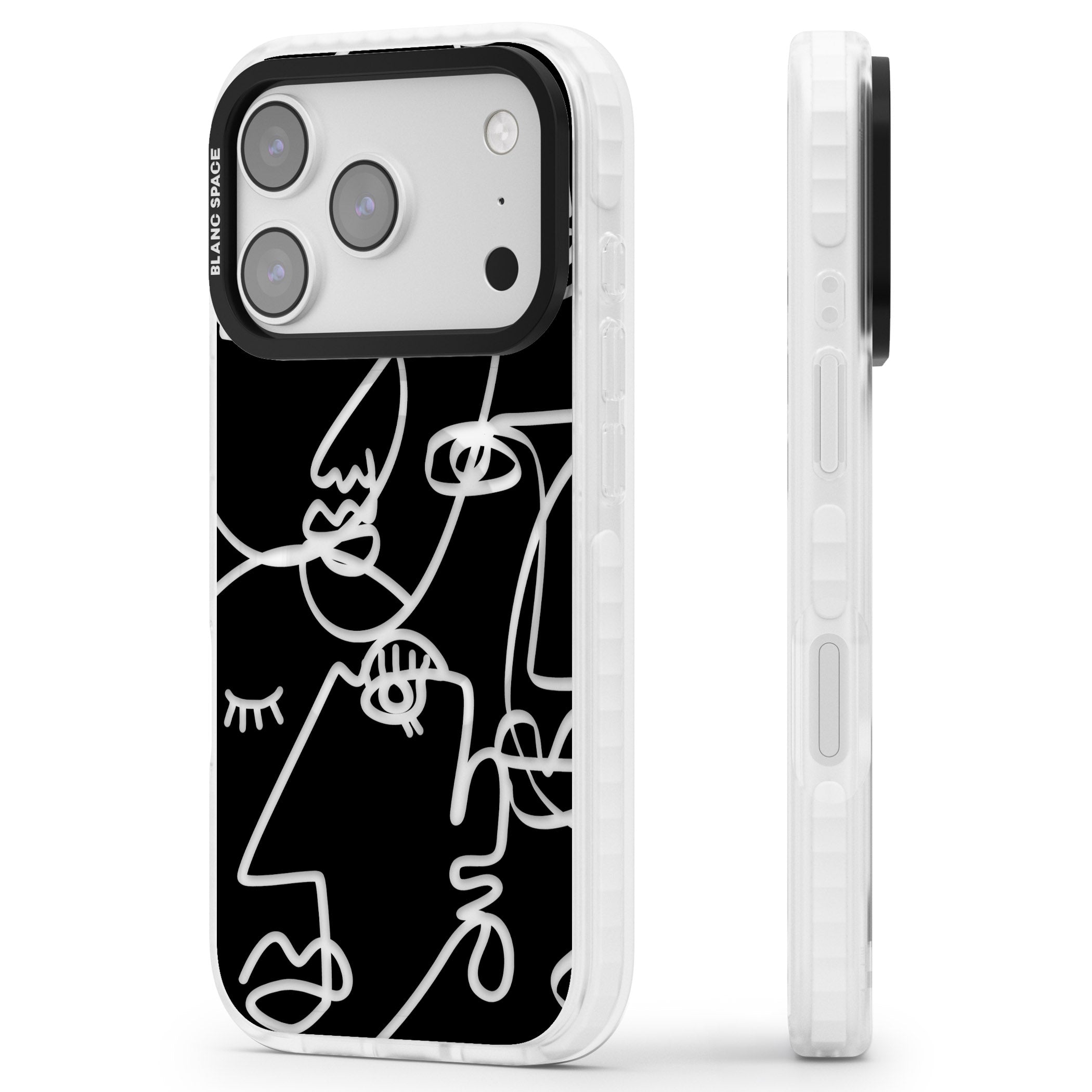 Abstract Line Art Clear Black iPhone 17 Pro Max Impact Pro Clear Phone Case Side Profile