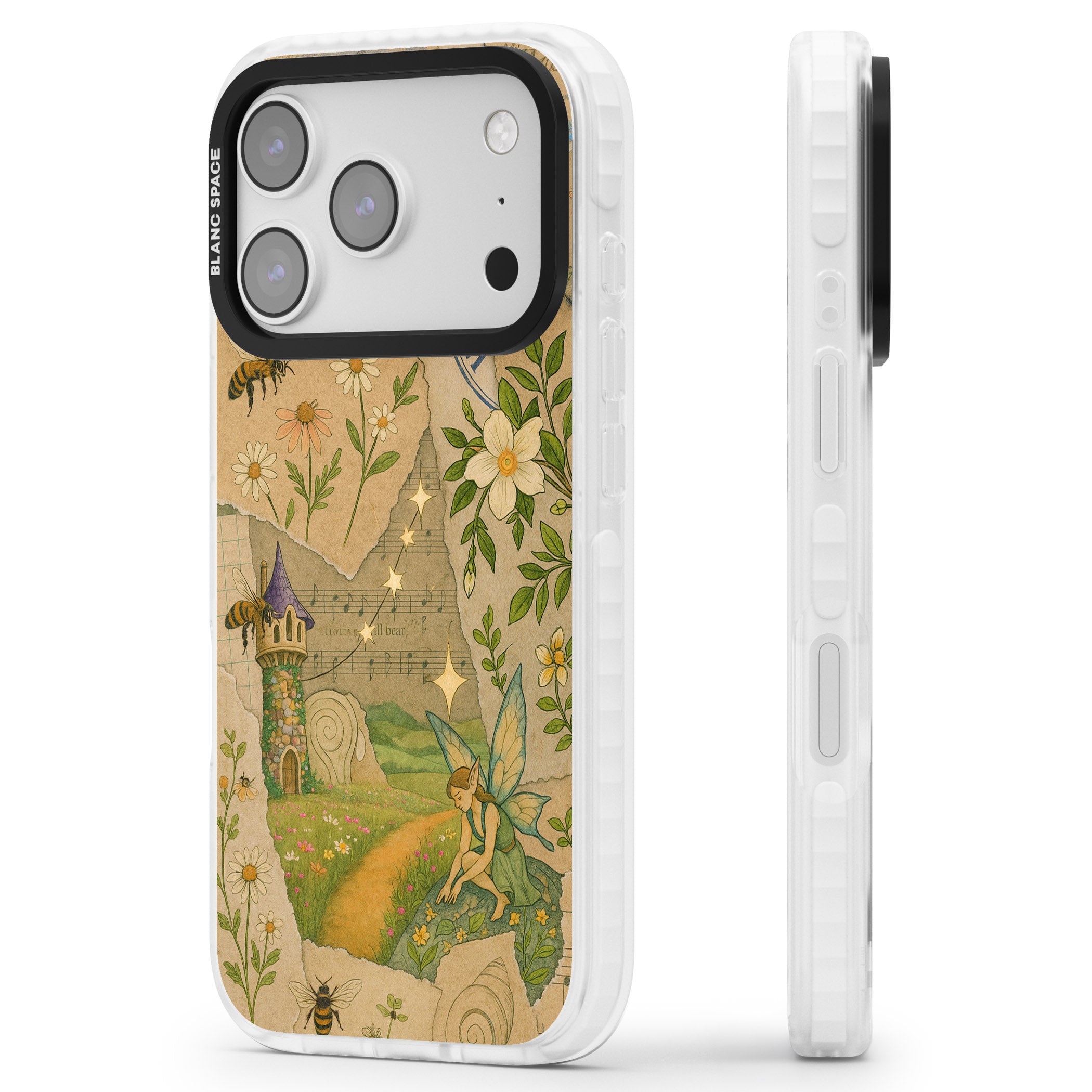 Floral Fairy Collage iPhone 17 Pro Impact Pro Clear Phone Case Side Profile