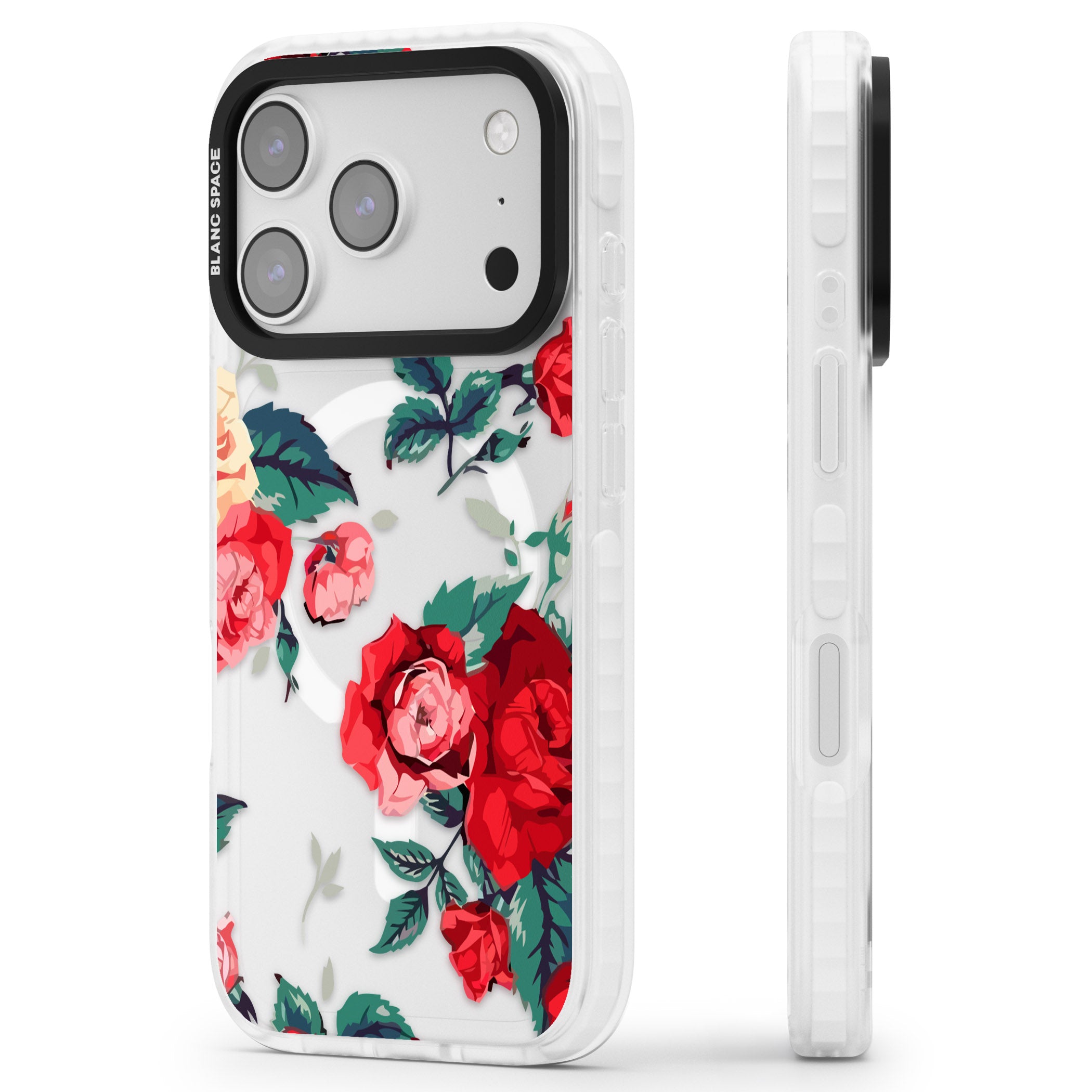 Rose Pattern iPhone 17 Pro Impact Pro Clear Phone Case Side Profile