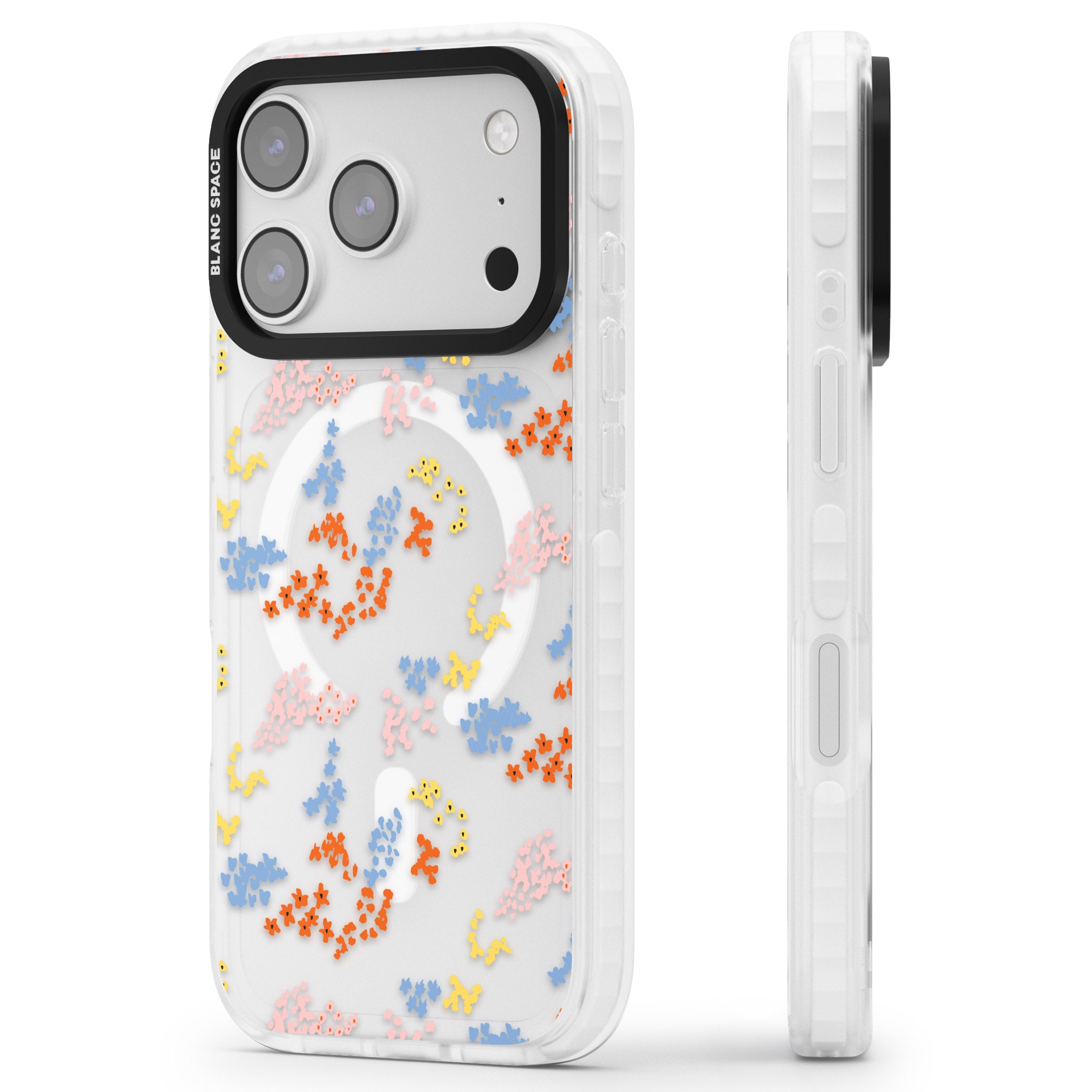 Floral Confetti: Transparent Delight iPhone 17 Pro Max Impact Pro Clear Phone Case Side Profile
