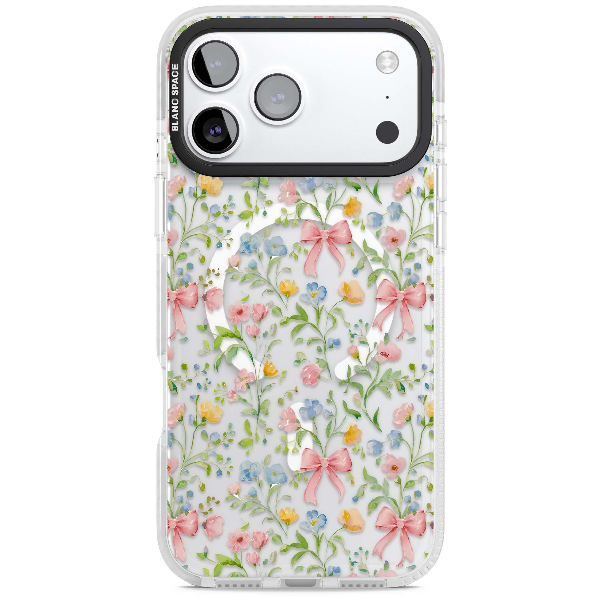 Ribbons & Wildflowers cottagecore iPhone case featuring watercolor wildflowers, pink satin bows, and delicate spring blooms o | Impact Magsafe case for iPhone 17 Pro, iPhone 17 Pro Max