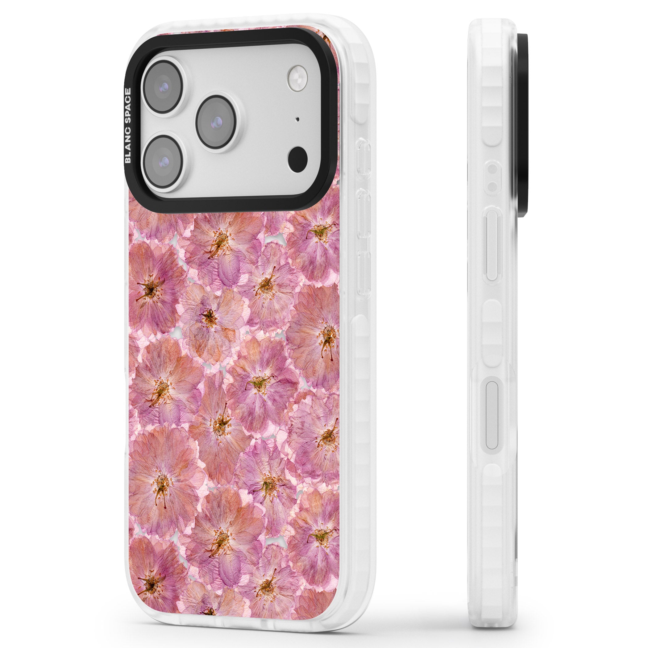 Large Pink Florals iPhone 17 Pro Impact Pro Clear Phone Case Side Profile