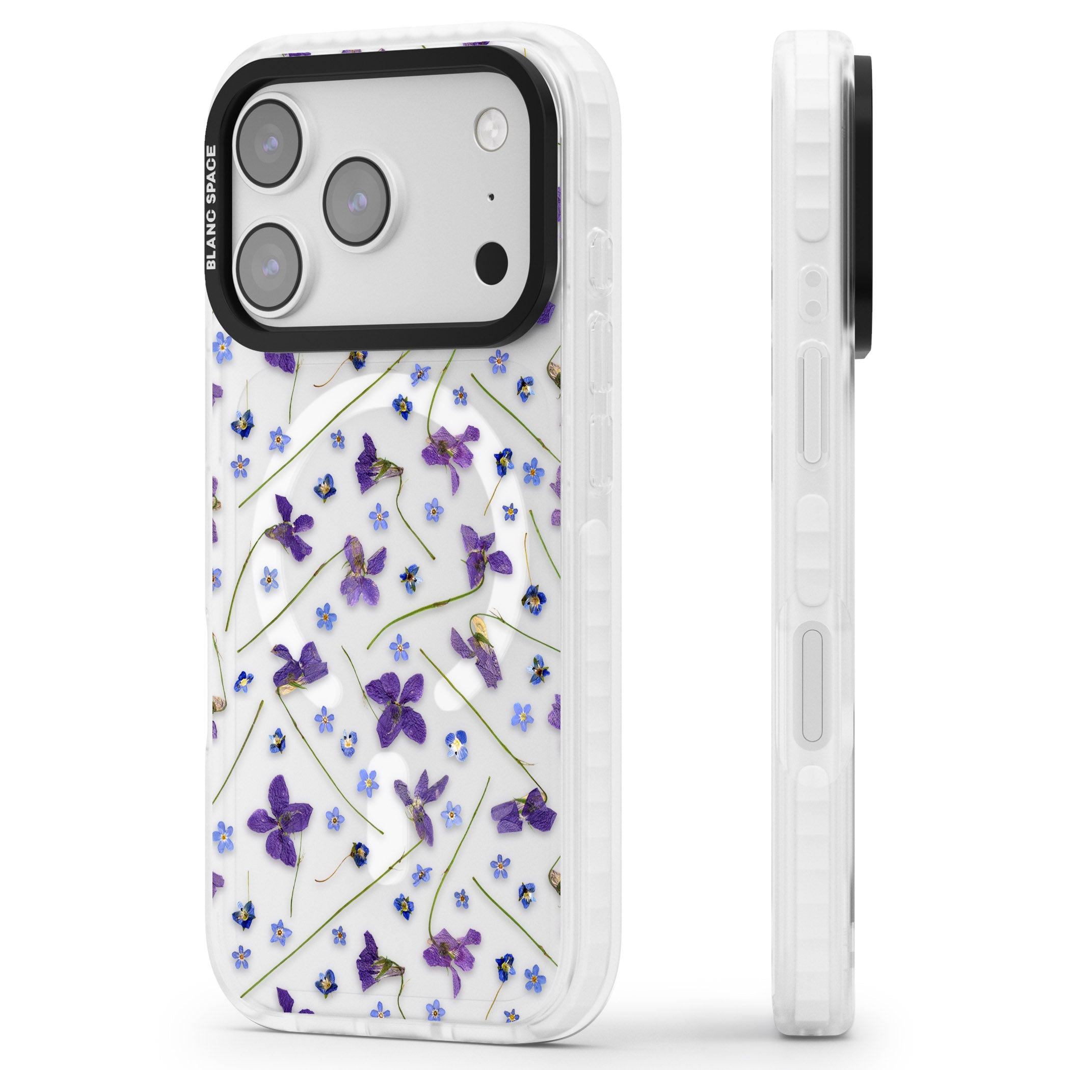 Pressed Violet Flower iPhone 17 Pro Impact Pro Clear Phone Case Side Profile