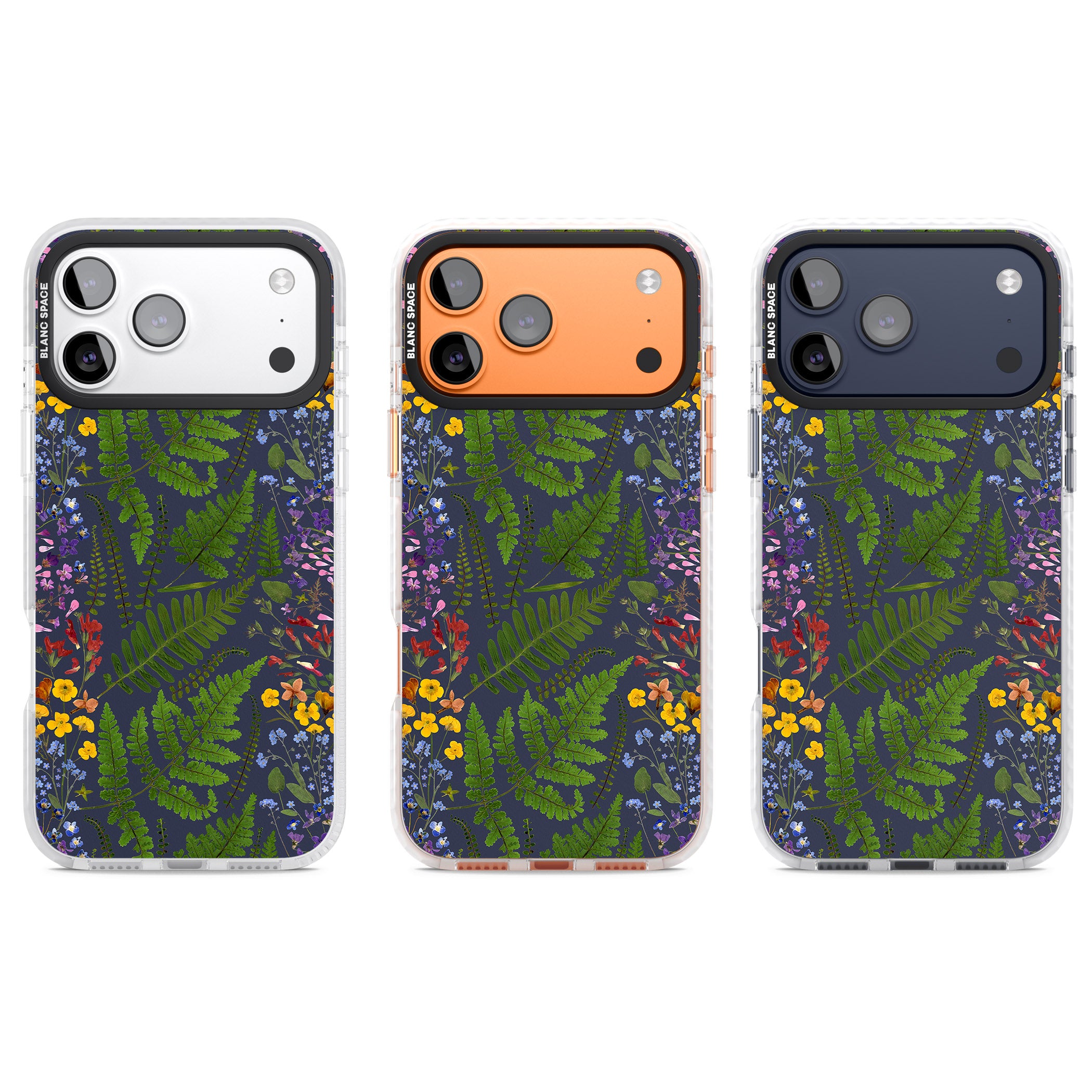 Busy Floral And Fern Design Navy iPhone 17 Pro Impact Pro Clear Phone Case APT Impact Protection
