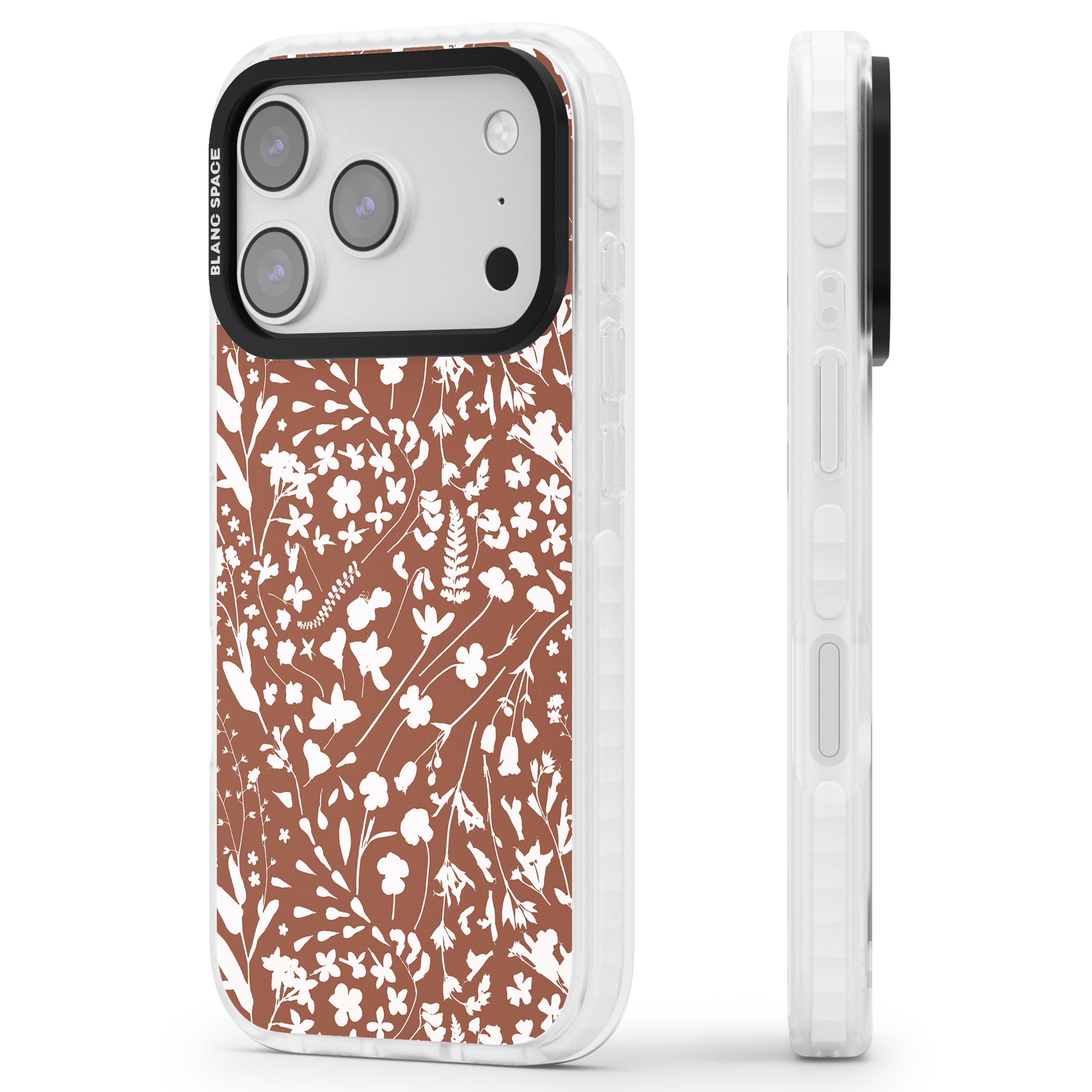 Wildflower Cluster On Terracotta iPhone 17 Pro Impact Pro Clear Phone Case Side Profile