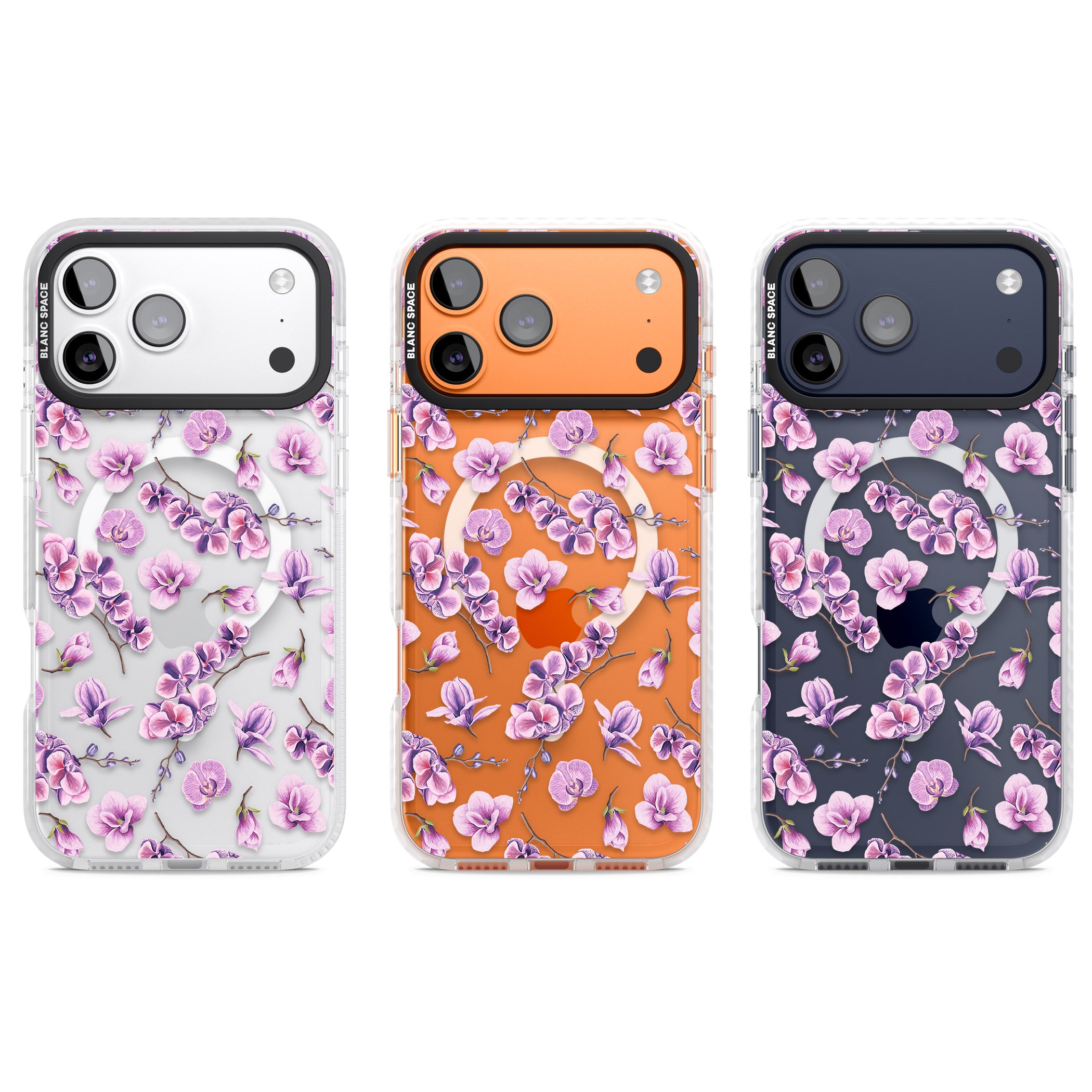 Purple Orchids Floral iPhone 17 Pro Impact Pro Clear Phone Case APT Impact Protection