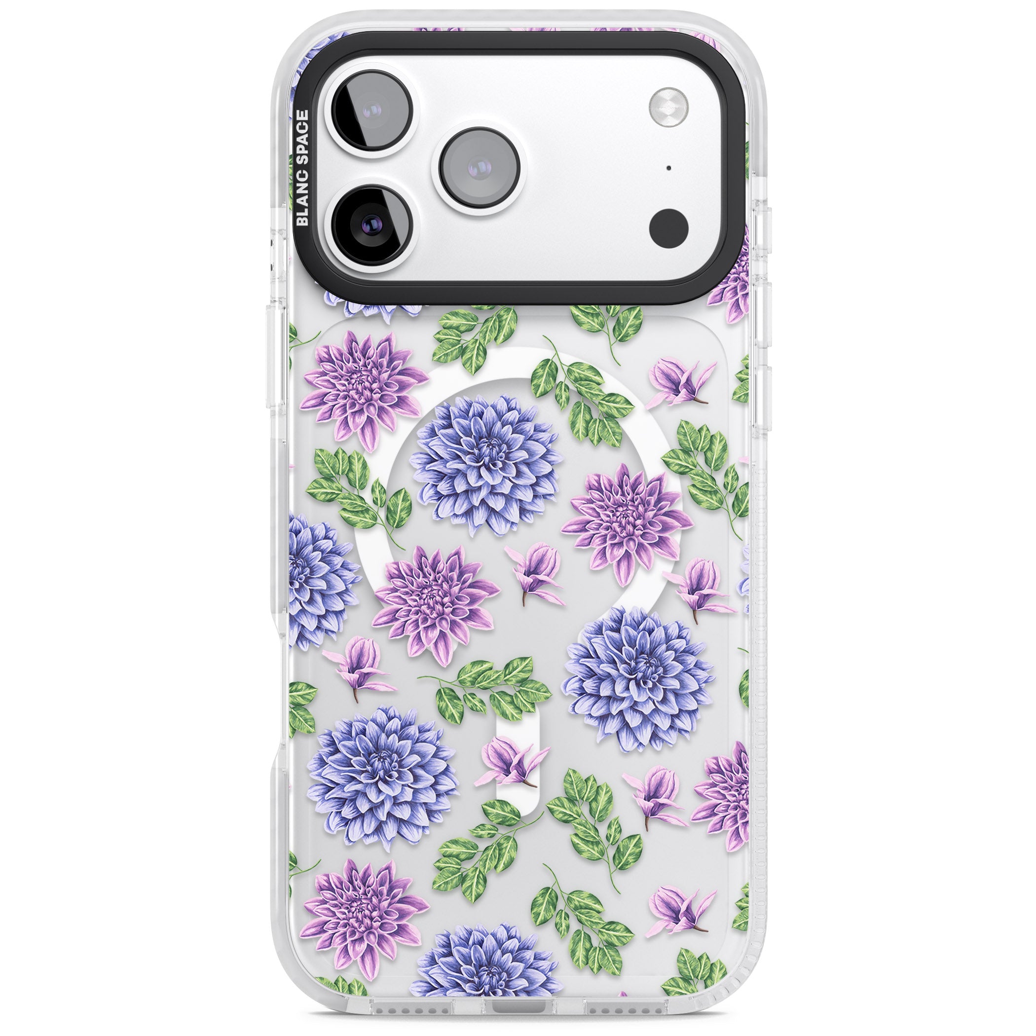 Purple Dahlias Floral iPhone 17 Pro Impact Pro Clear Phone Case