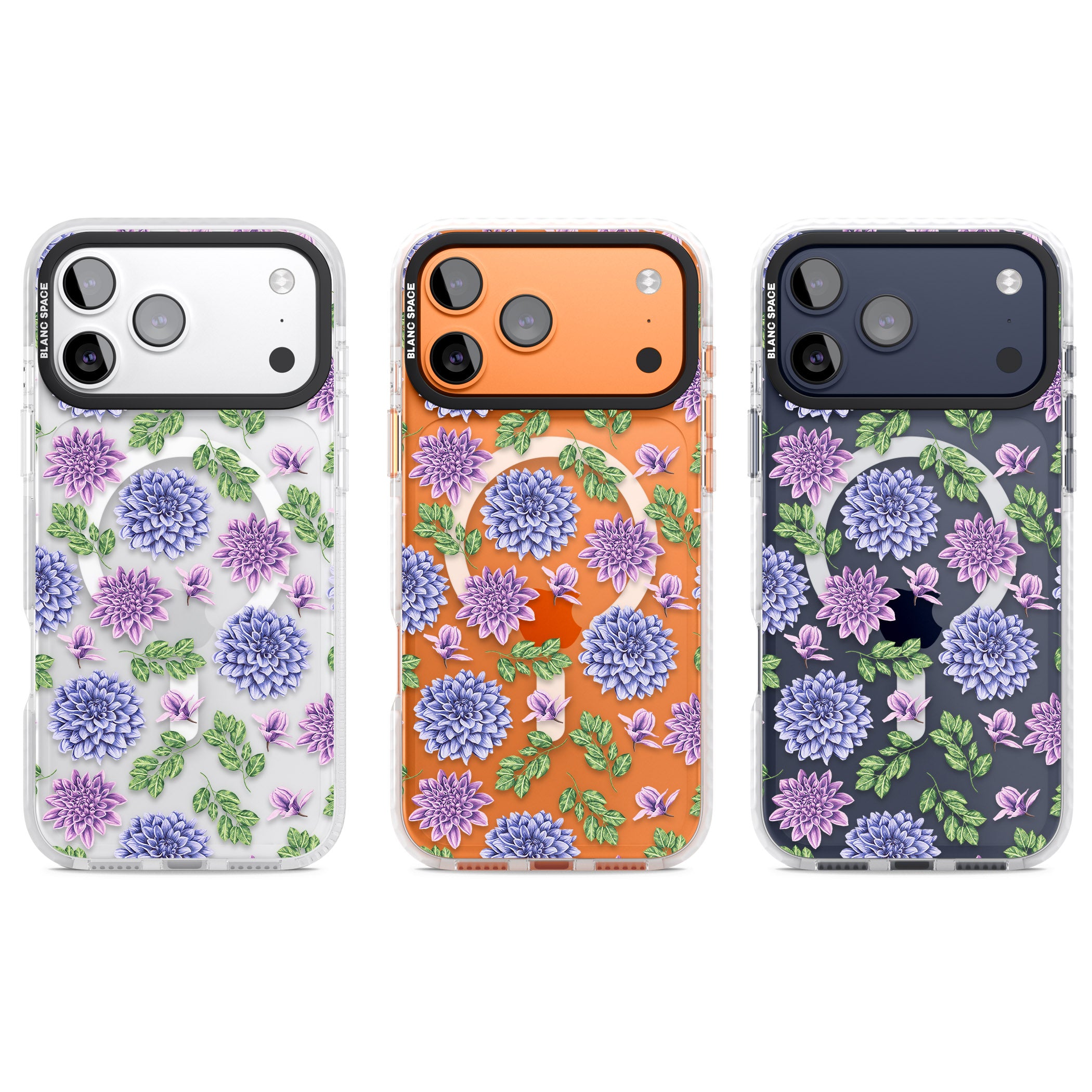 Purple Dahlias Floral iPhone 17 Pro Impact Pro Clear Phone Case APT Impact Protection