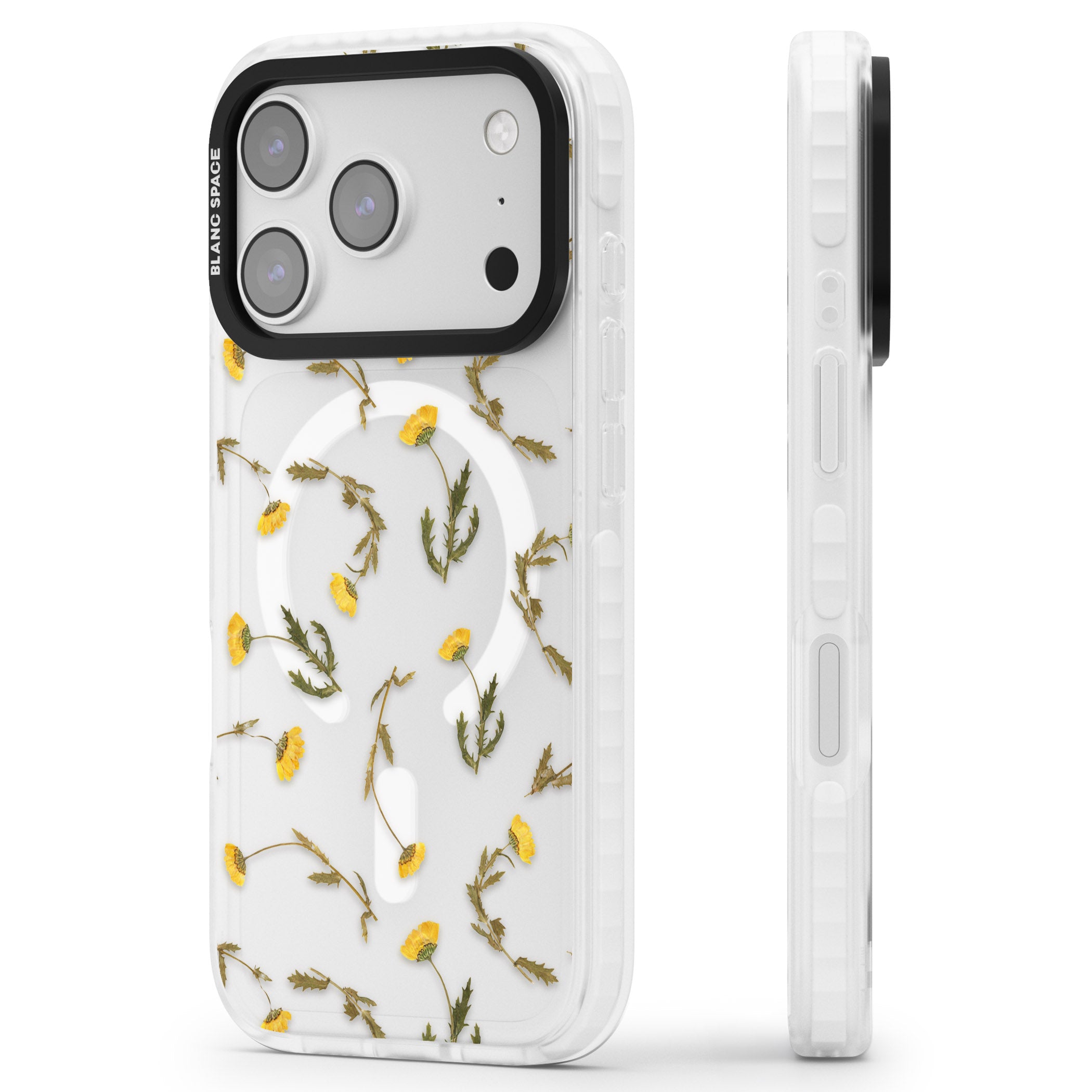 Wildflower Yellow iPhone 17 Pro Impact Pro Clear Phone Case Side Profile