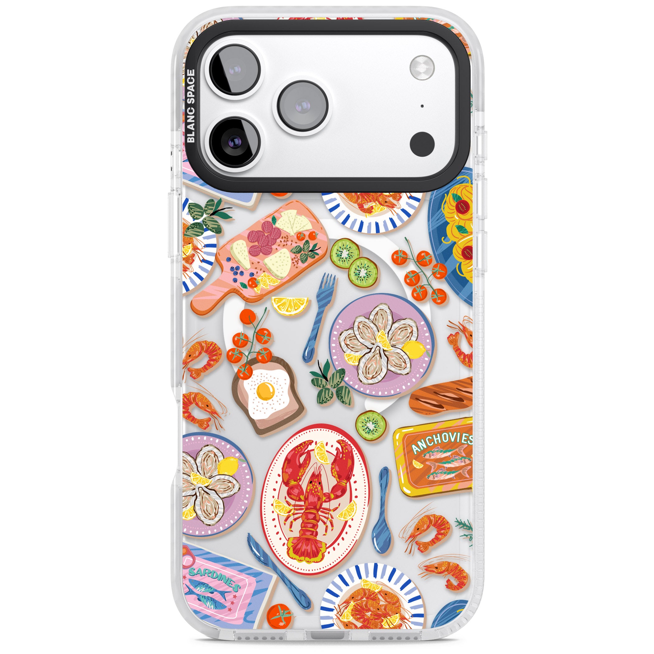 Seafood Pattern iPhone 17 Pro Impact Pro Clear Phone Case
