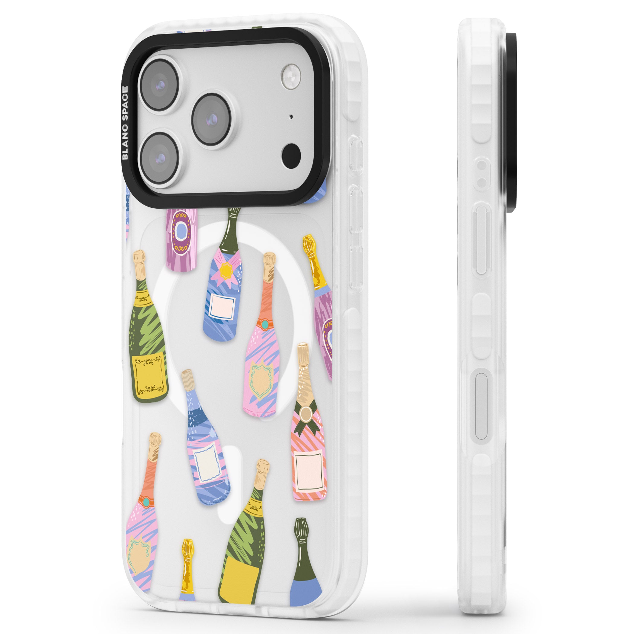 Champagne Pattern iPhone 17 Pro Max Impact Pro Clear Phone Case Side Profile