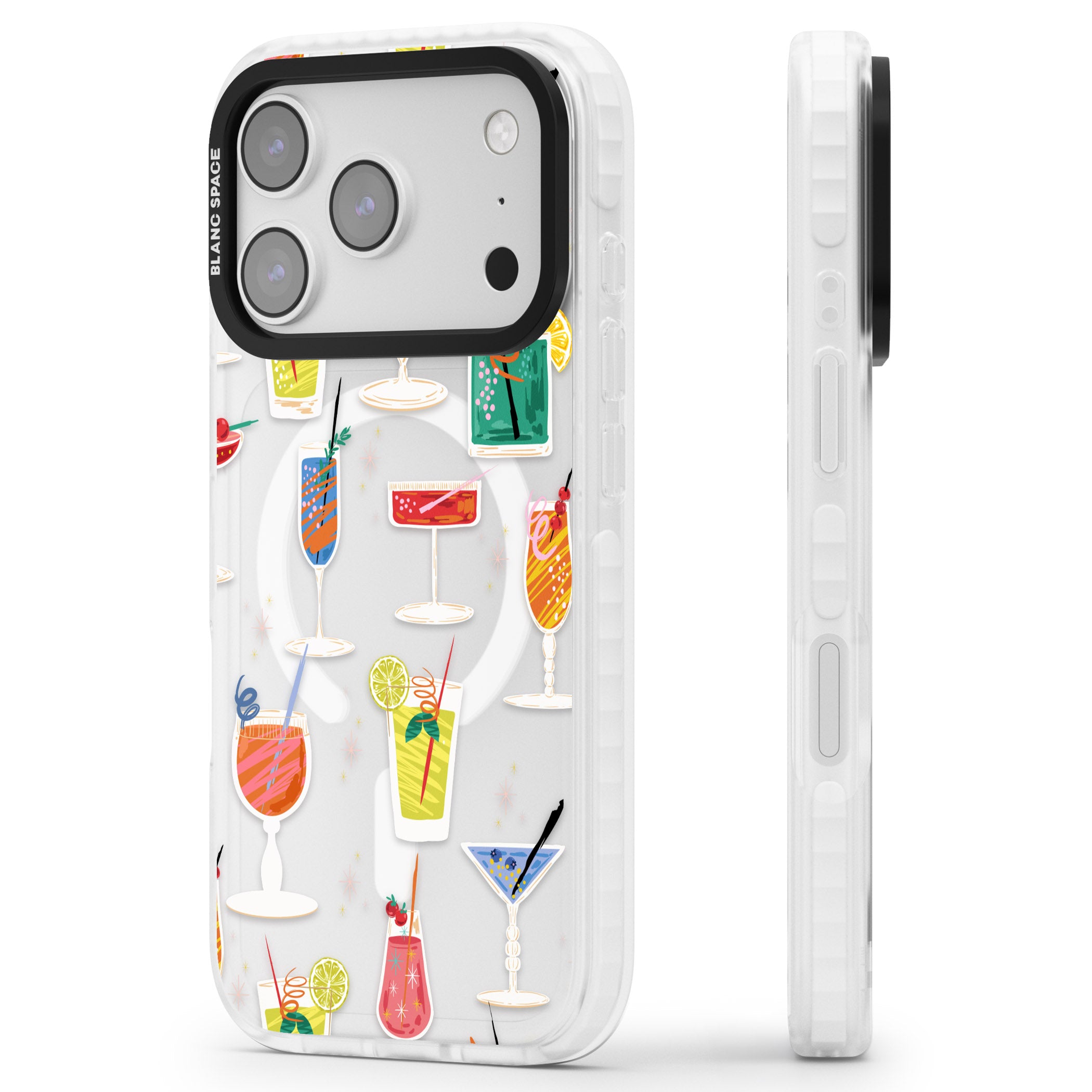 Retro Cocktails iPhone 17 Pro Impact Pro Clear Phone Case Side Profile