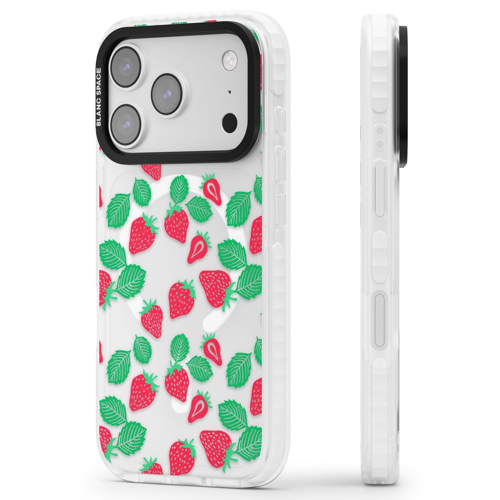Strawberry Delight iPhone 17 Pro Impact Pro Clear Phone Case Side Profile