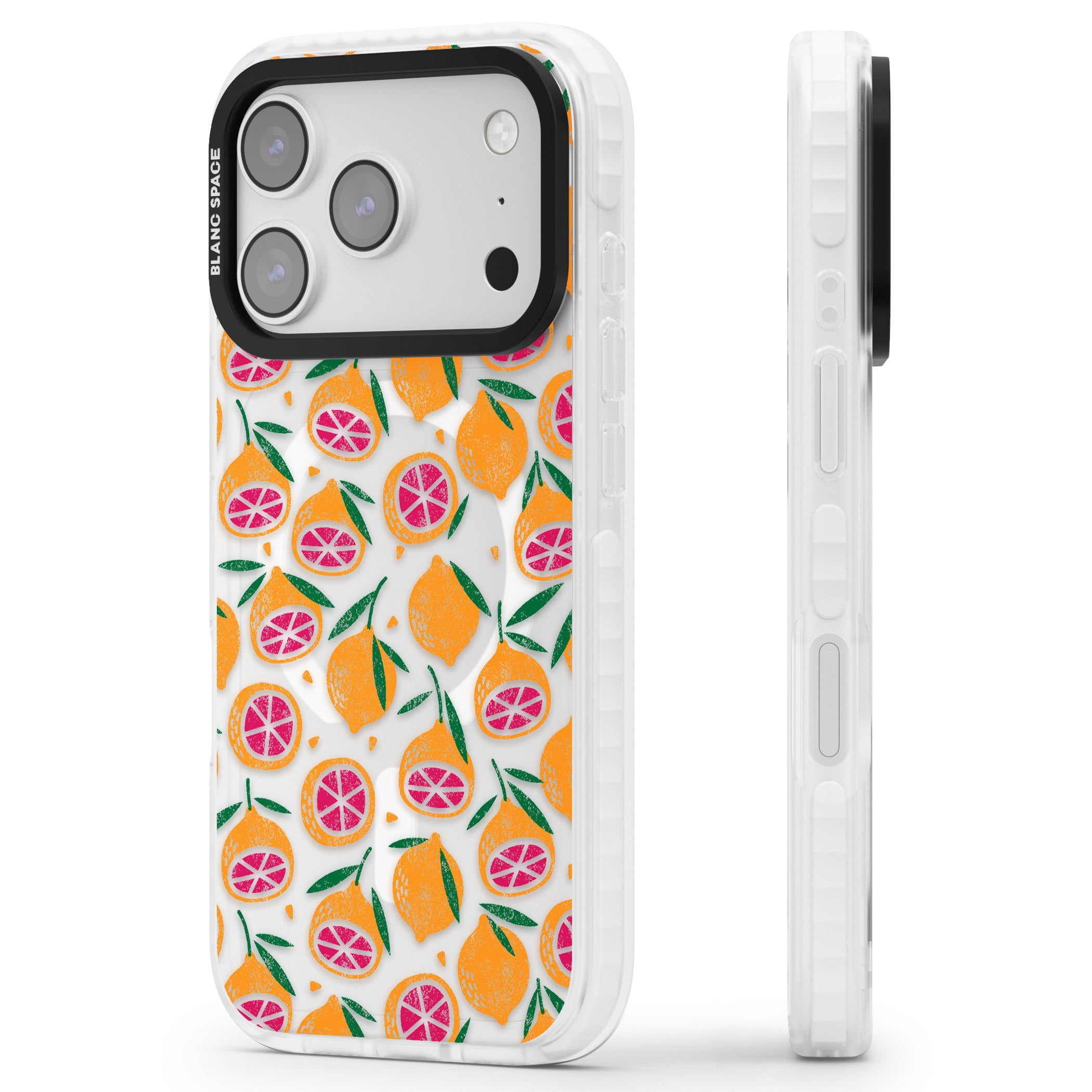 Blood Orange Fruit Pattern Transparent iPhone 17 Pro Impact Pro Clear Phone Case Side Profile