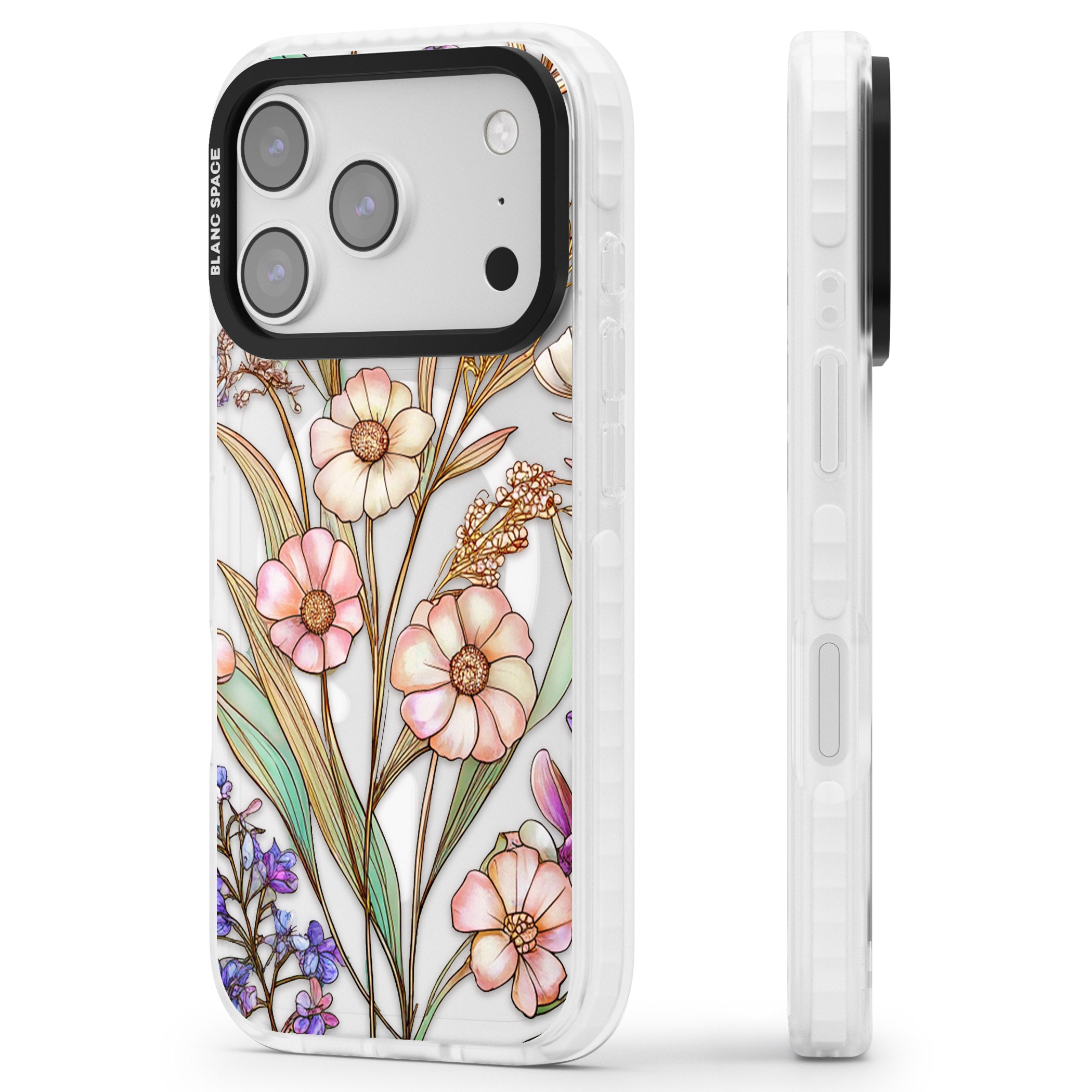 Glass Spring Flowers iPhone 17 Pro Impact Pro Clear Phone Case Side Profile