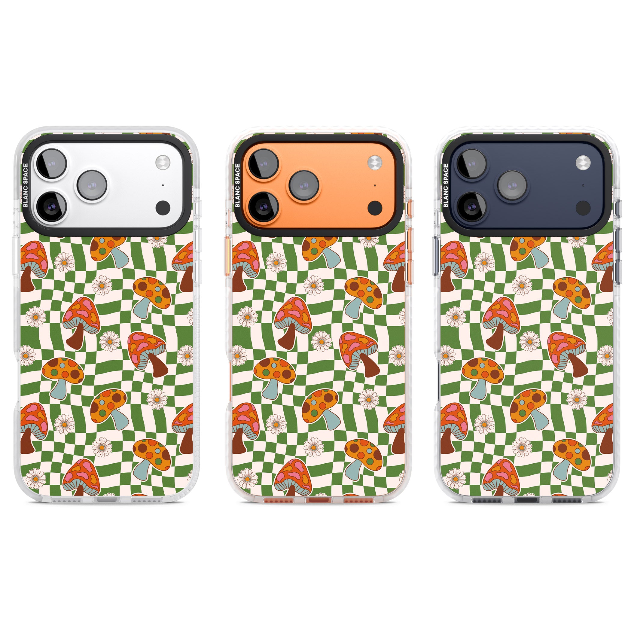 Wavy Checked Shroom & Bloom iPhone 17 Pro Impact Pro Clear Phone Case APT Impact Protection