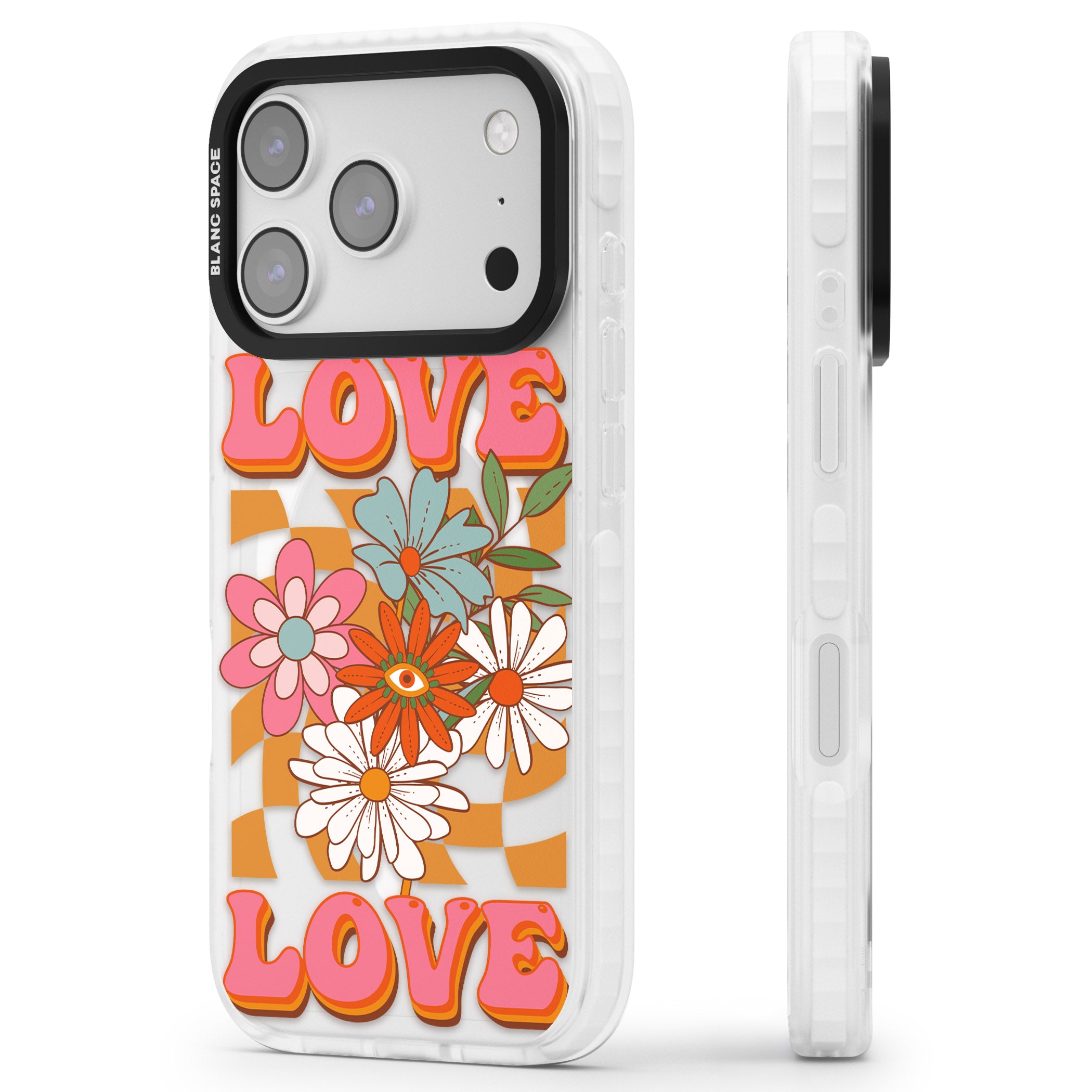 Love Bloom iPhone 17 Pro Impact Pro Clear Phone Case Side Profile