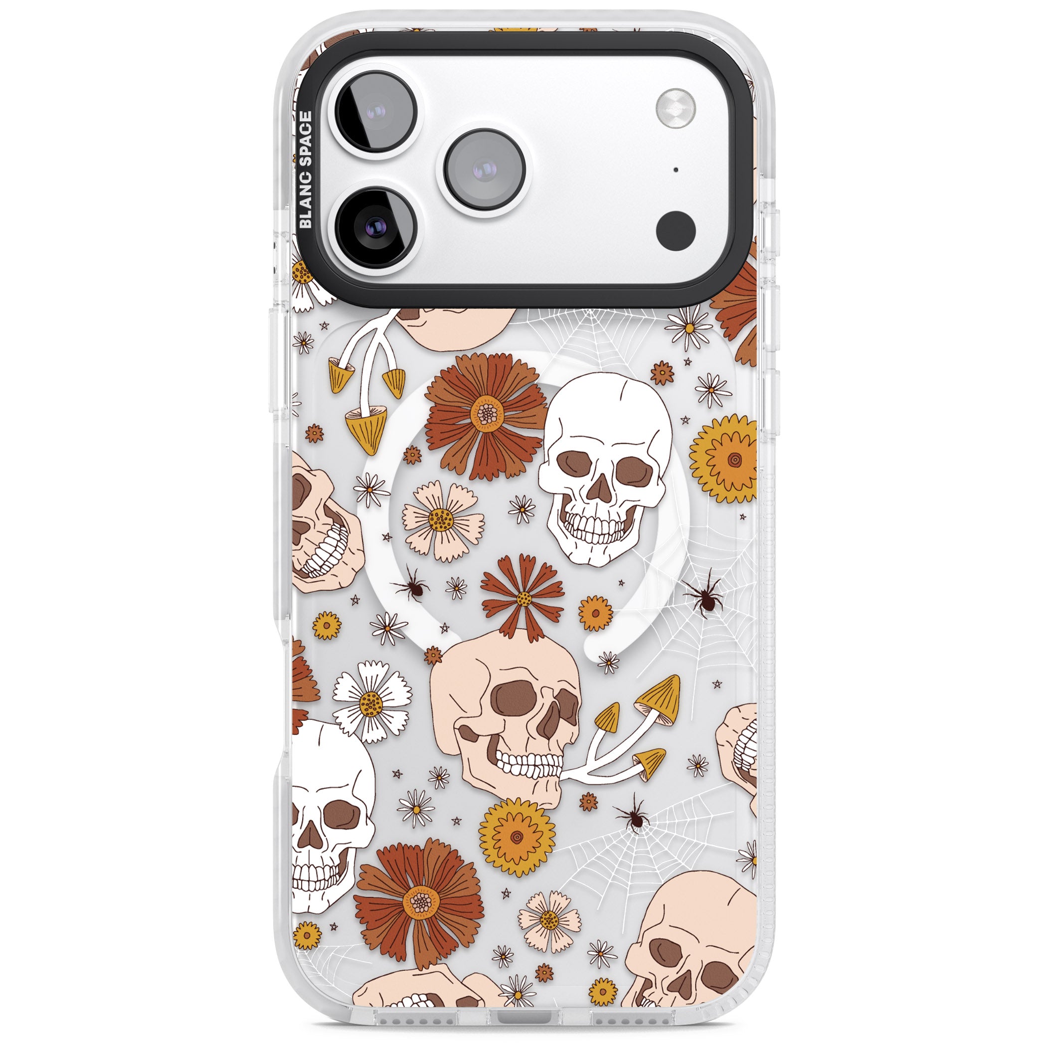 Halloween Skulls And Flowers iPhone 17 Pro Max Impact Pro Clear Phone Case