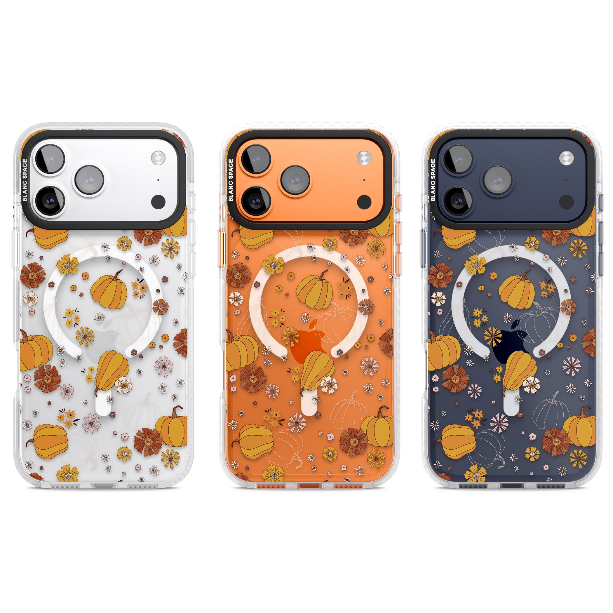 Halloween Pumpkins And Flowers iPhone 17 Pro Impact Pro Clear Phone Case APT Impact Protection