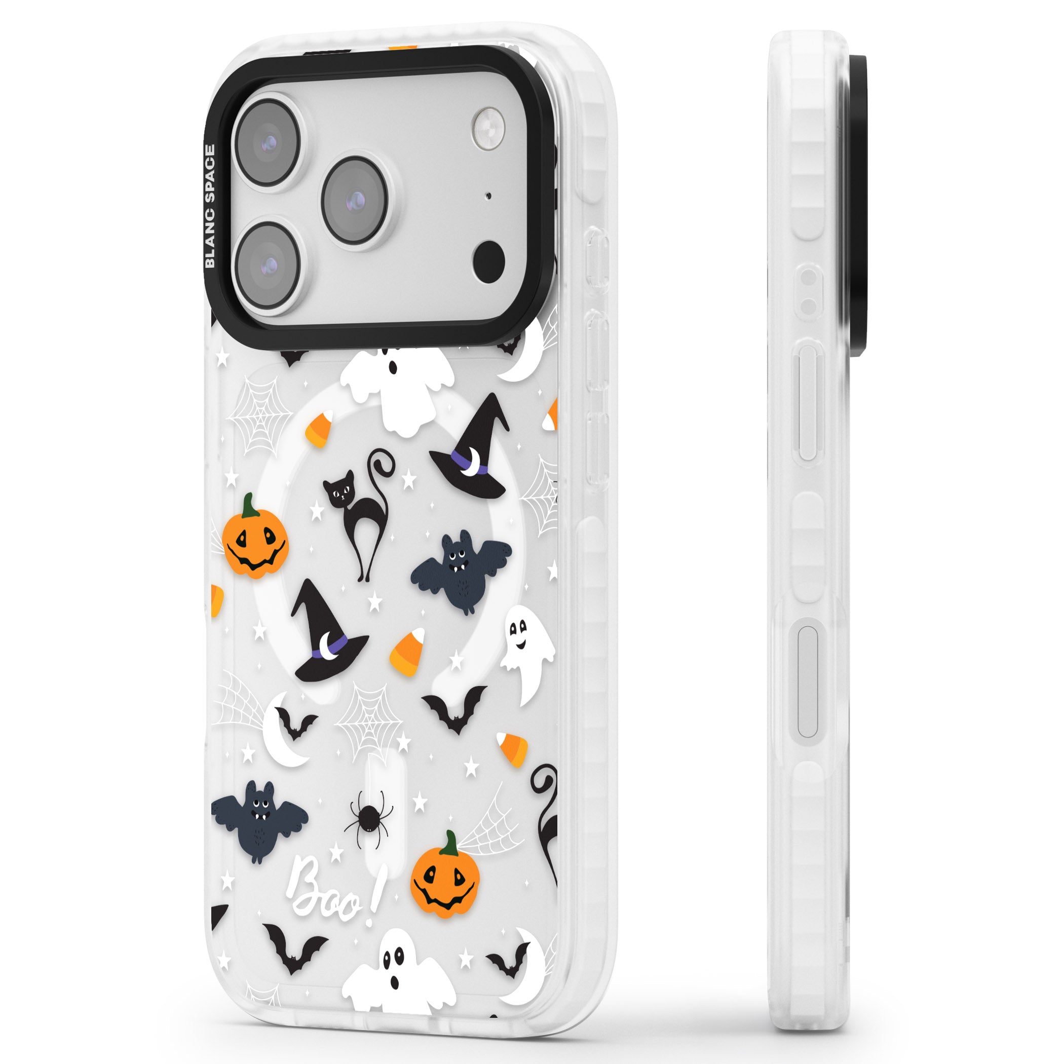 Halloween Mix Pattern iPhone 17 Pro Max Impact Pro Clear Phone Case Side Profile