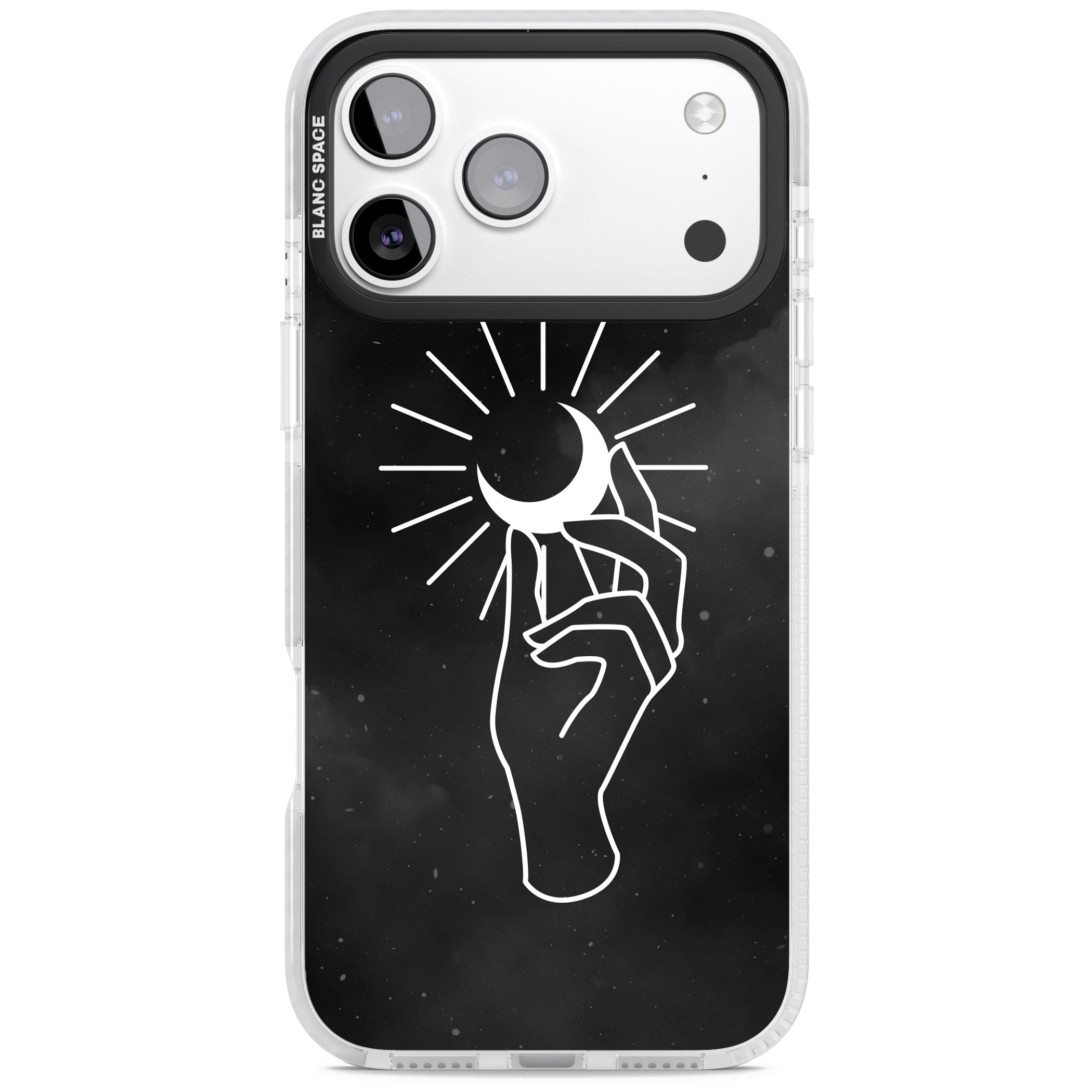 Hand Holding Celestial Moon iPhone 17 Pro Impact Pro Clear Phone Case