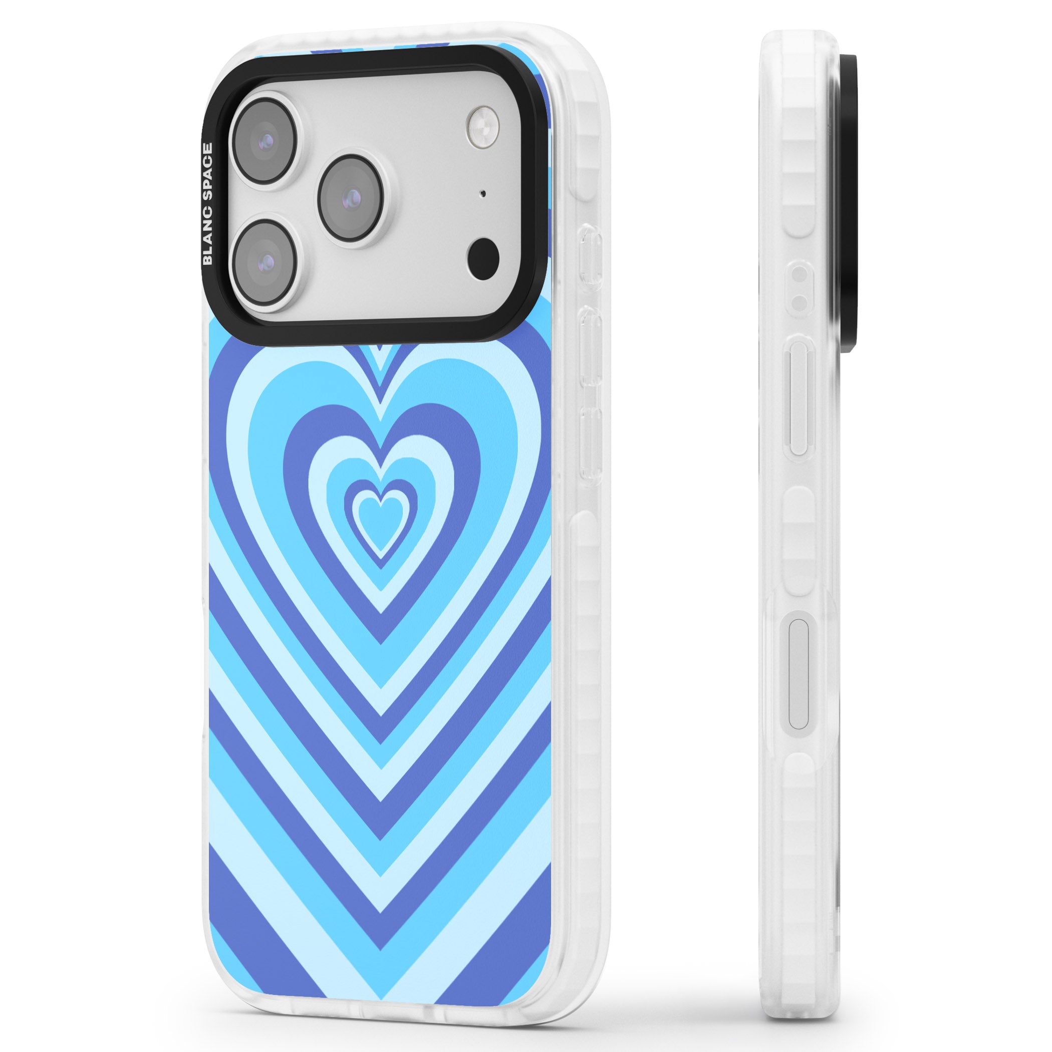 Blue Heart Illusion iPhone 17 Pro Impact Pro Clear Phone Case Side Profile