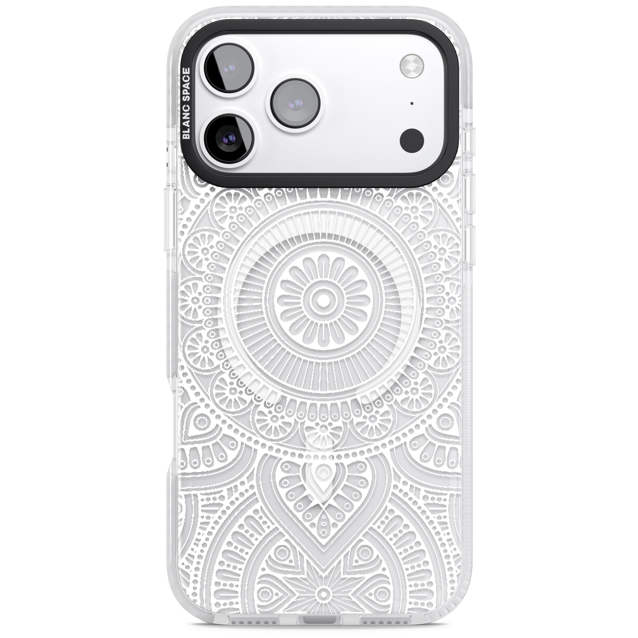 White Henna Flower Wheel iPhone 17 Pro Max Impact Pro Clear Phone Case