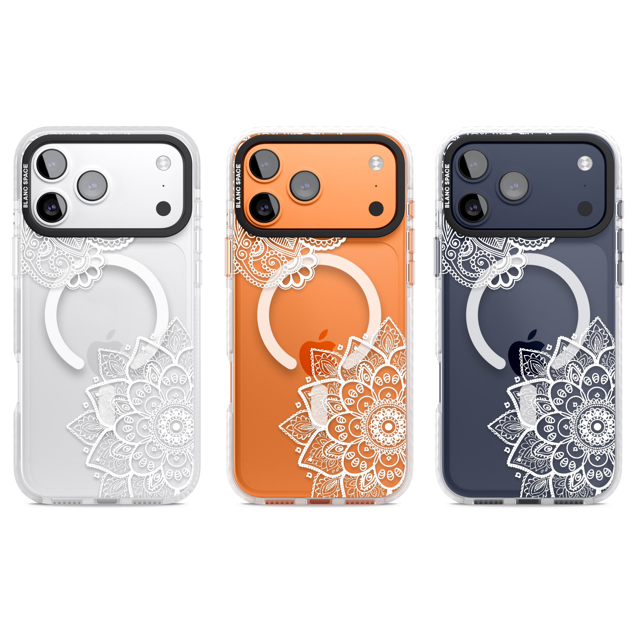 White Henna Florals iPhone 17 Pro Impact Pro Clear Phone Case APT Impact Protection