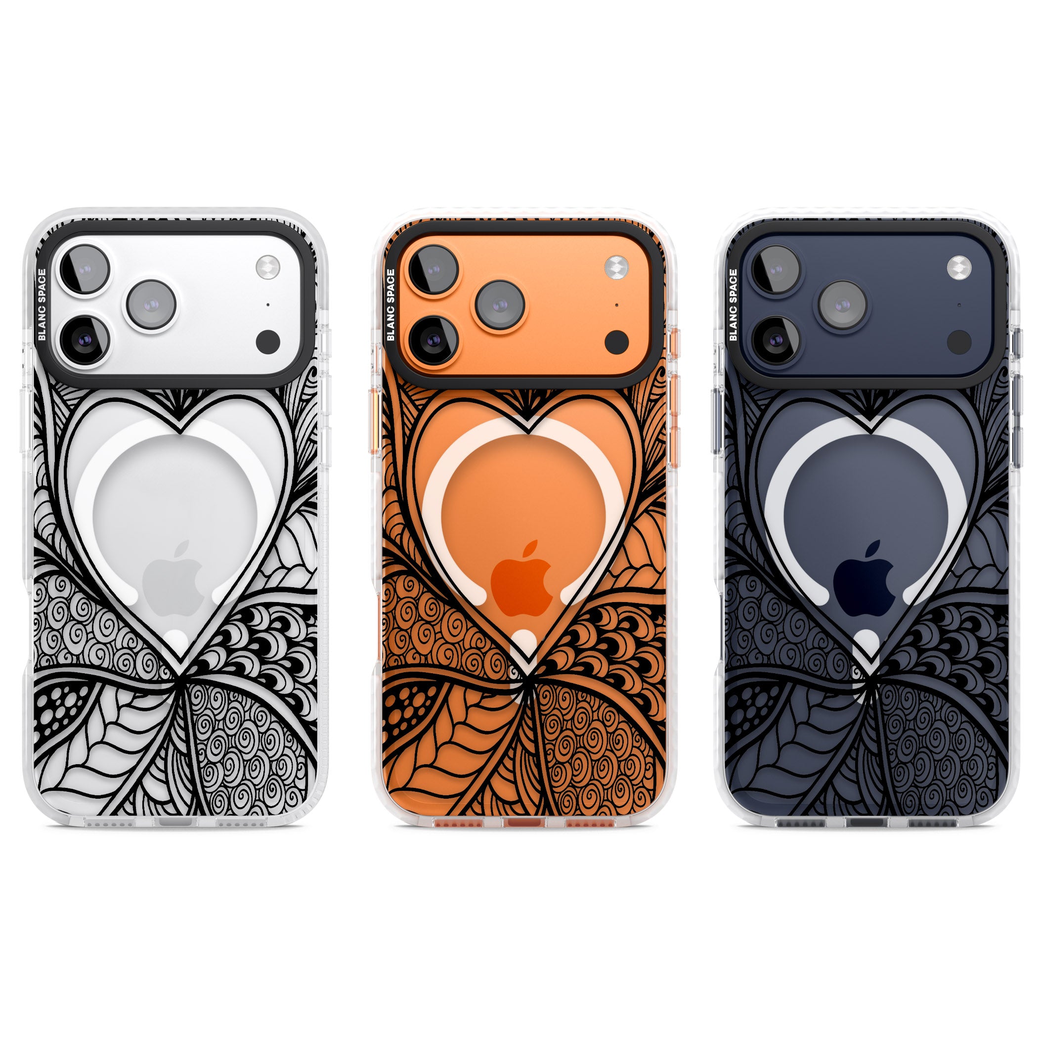 Black Henna Heart iPhone 17 Pro Impact Pro Clear Phone Case APT Impact Protection