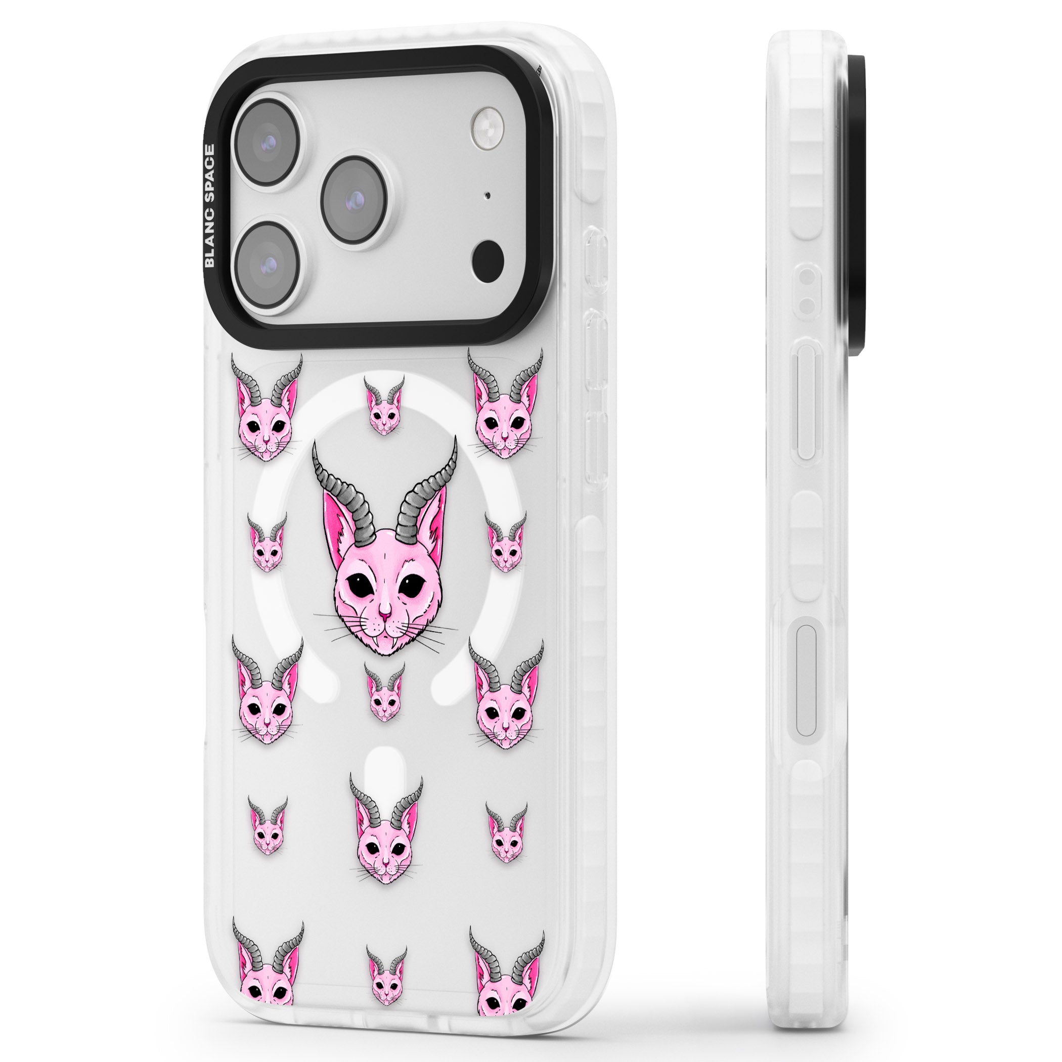 Demon Cat Pattern iPhone 17 Pro Impact Pro Clear Phone Case Side Profile