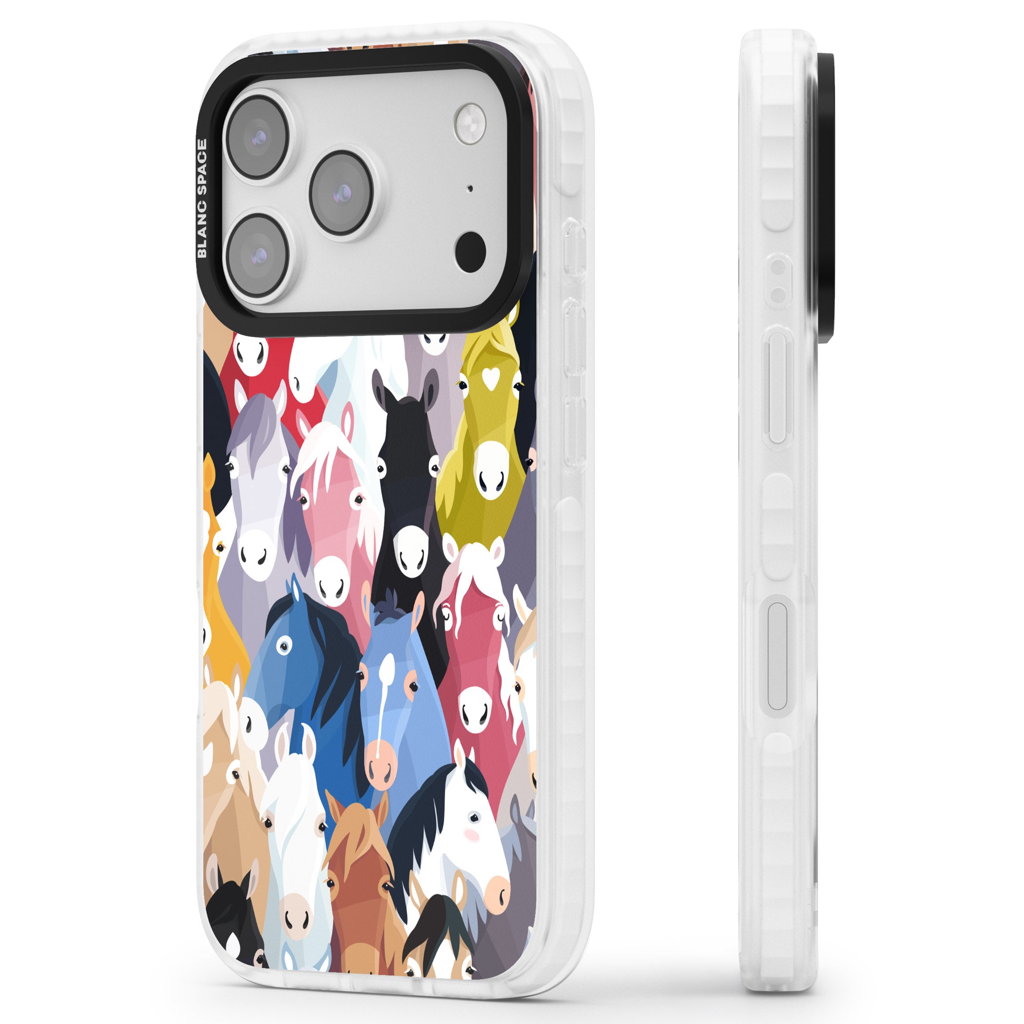 Colourful Horse Pattern iPhone 17 Pro Max Impact Pro Clear Phone Case Side Profile