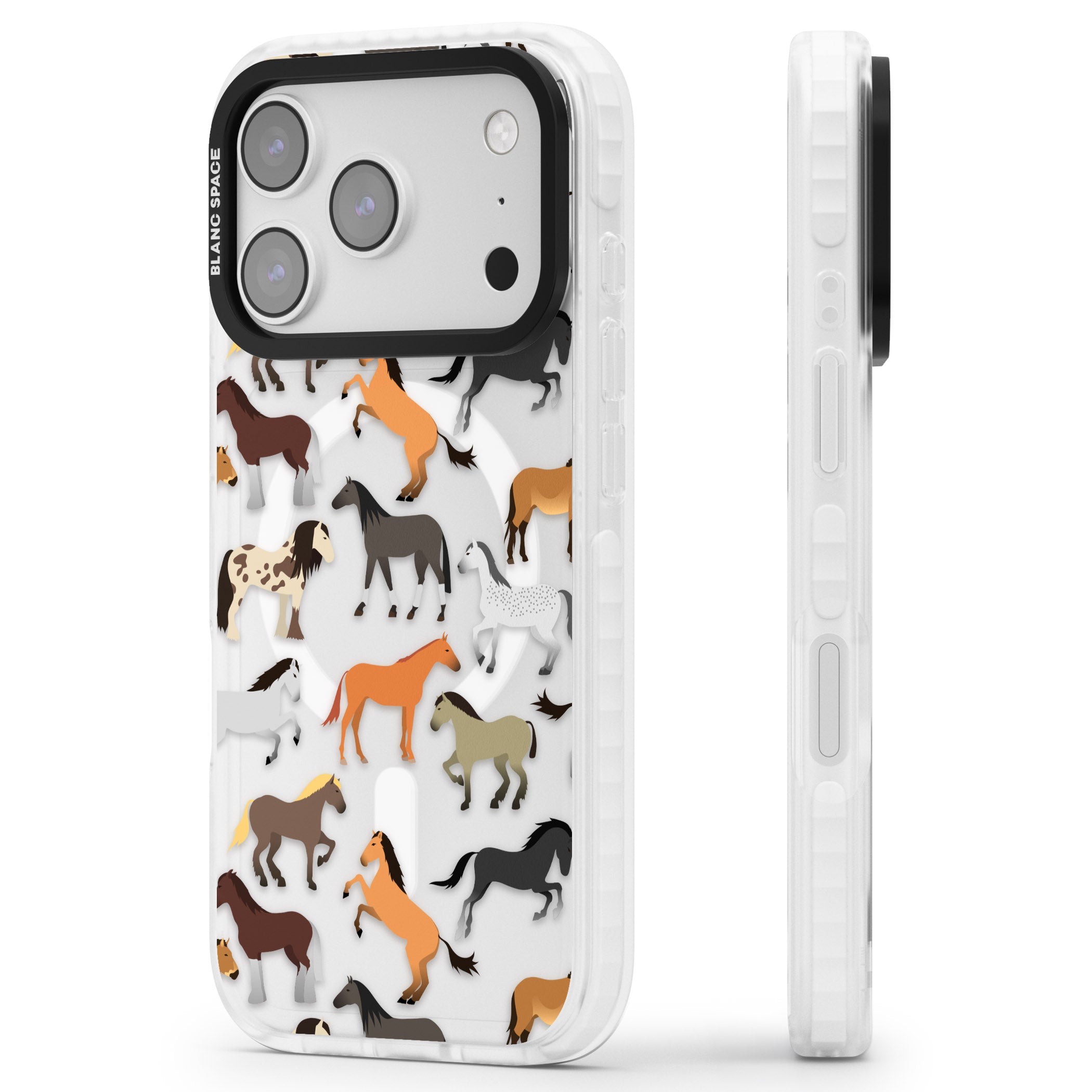 Horse Pattern iPhone 17 Pro Max Impact Pro Clear Phone Case Side Profile