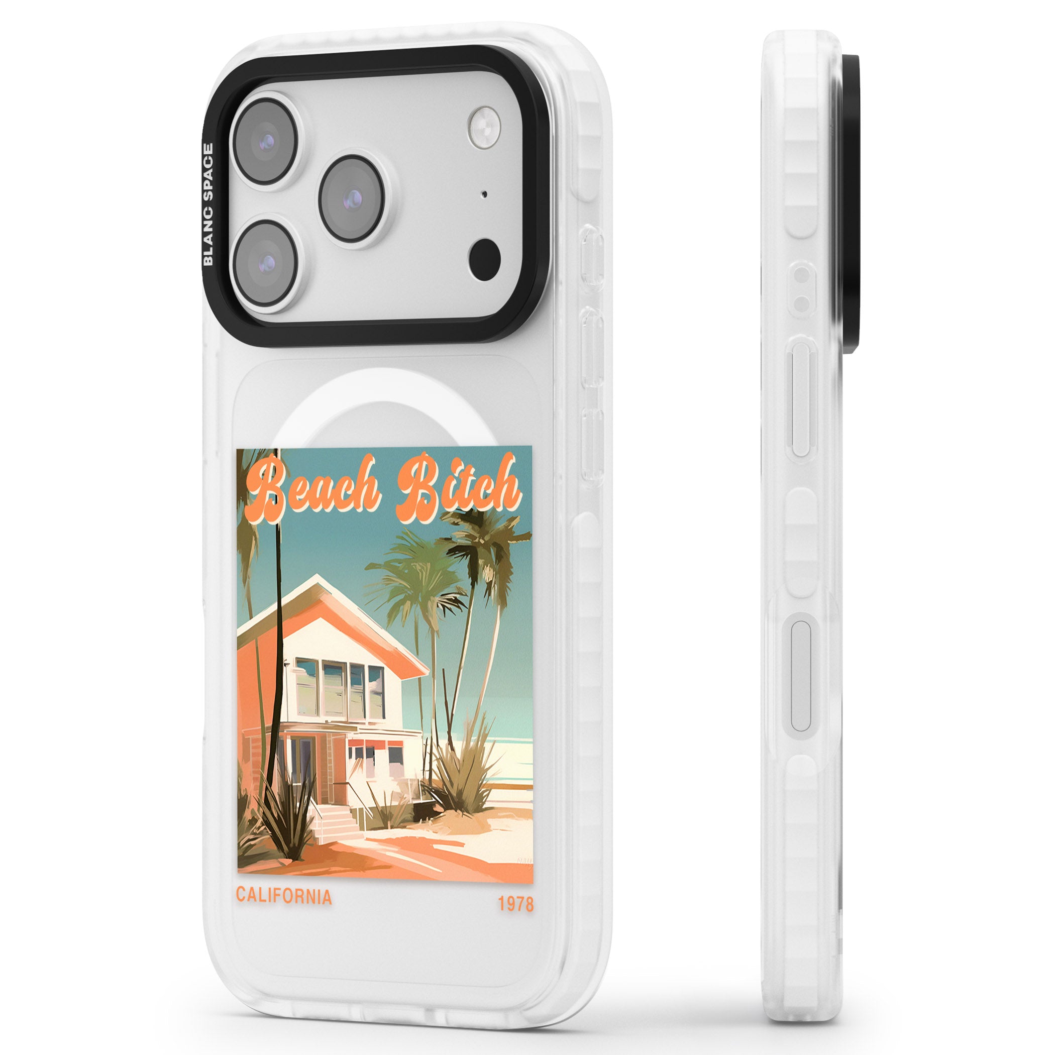 Beach B*tch iPhone 17 Pro Max Impact Pro Clear Phone Case Side Profile