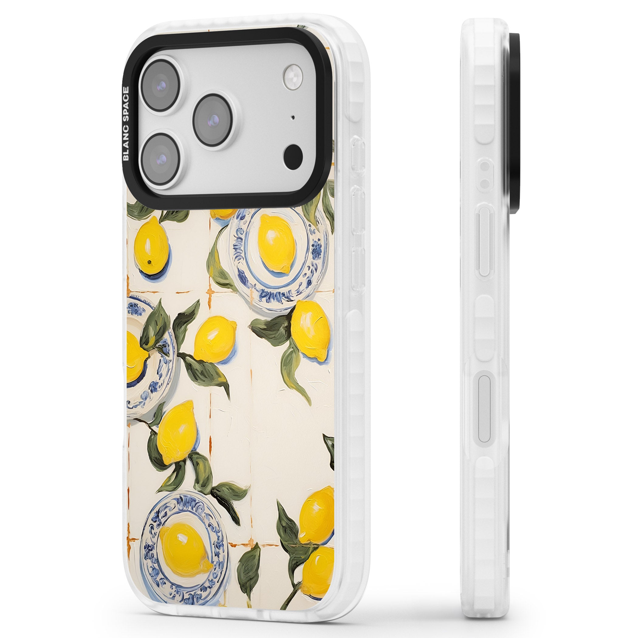 Lemons & Porcelain iPhone 17 Pro Impact Pro Clear Phone Case Side Profile
