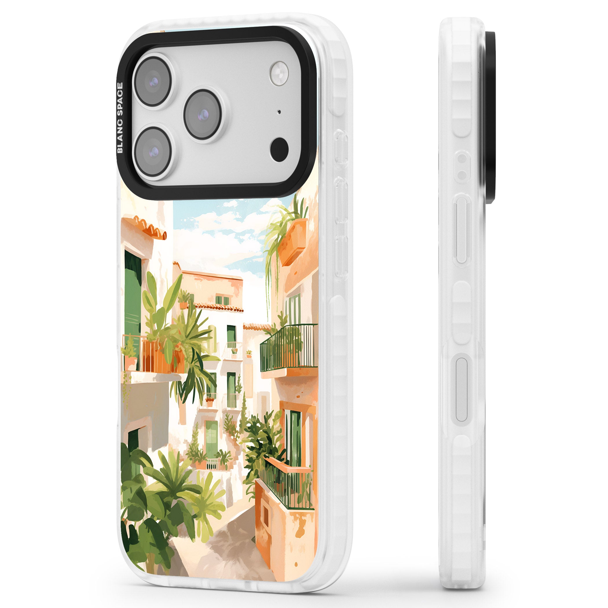 Tuscan Balconies iPhone 17 Pro Max Impact Pro Clear Phone Case Side Profile