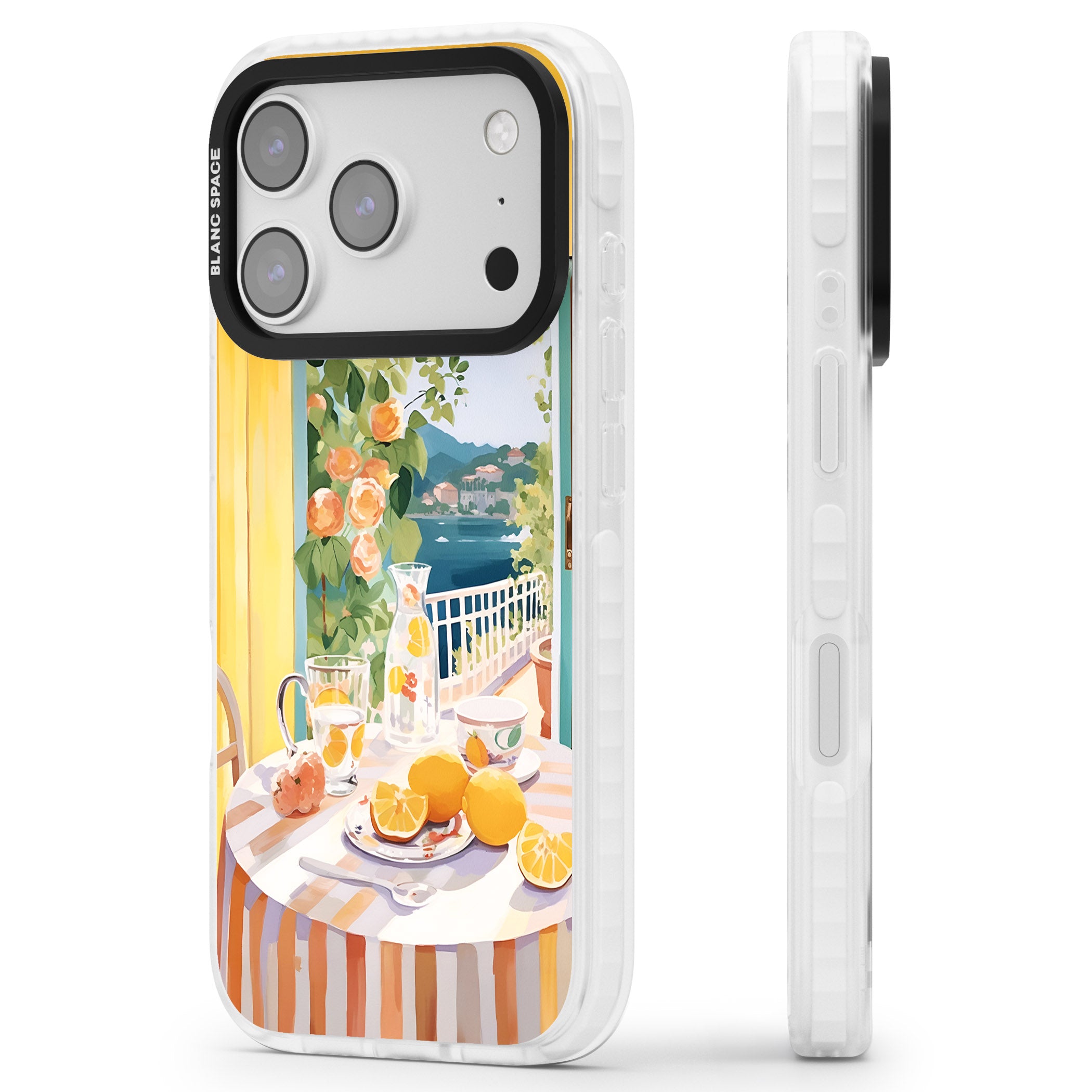 Amalfi Breakfast Balcony iPhone 17 Pro Impact Pro Clear Phone Case Side Profile