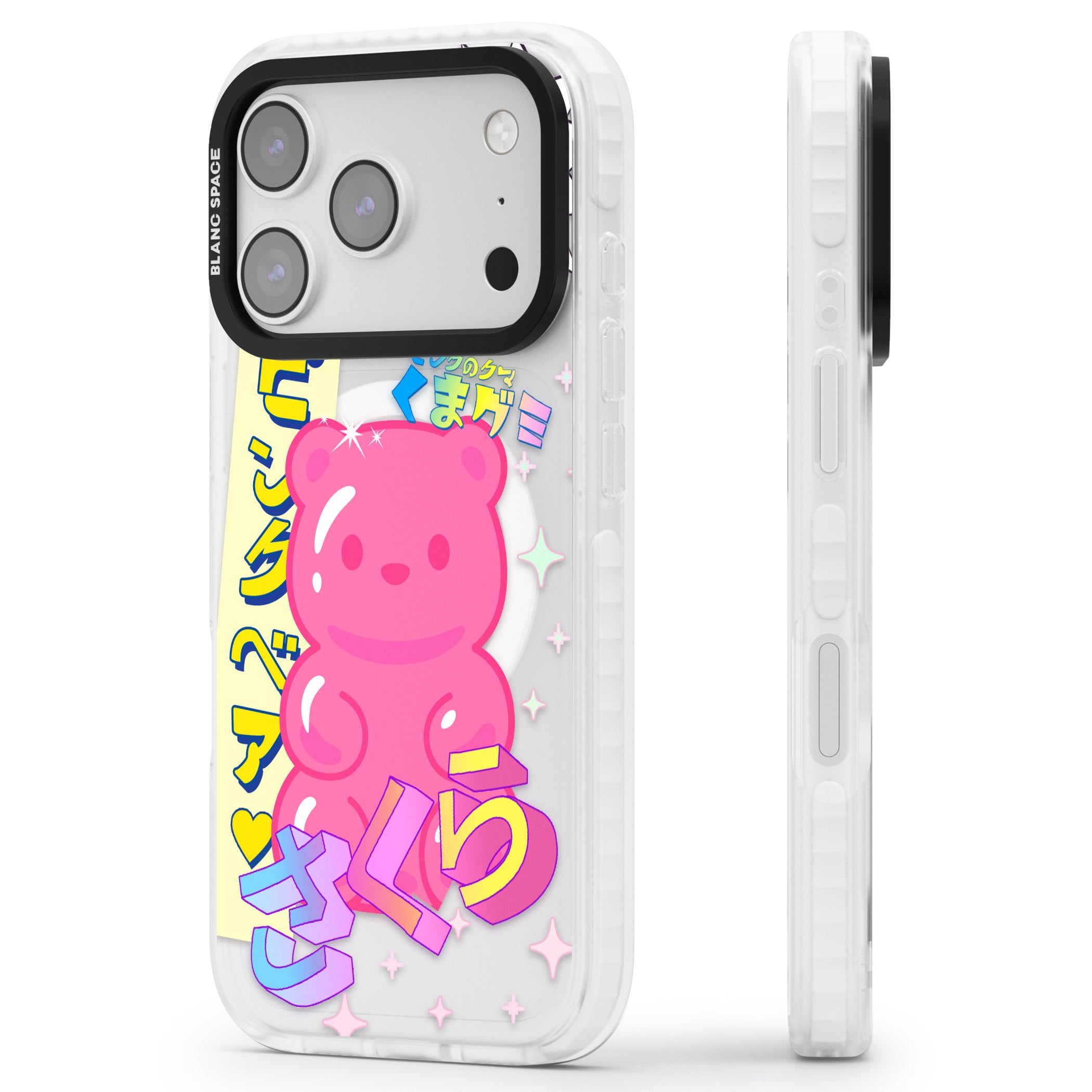 Kawaii Pink Bear Collage iPhone 17 Pro Max Impact Pro Clear Phone Case Side Profile