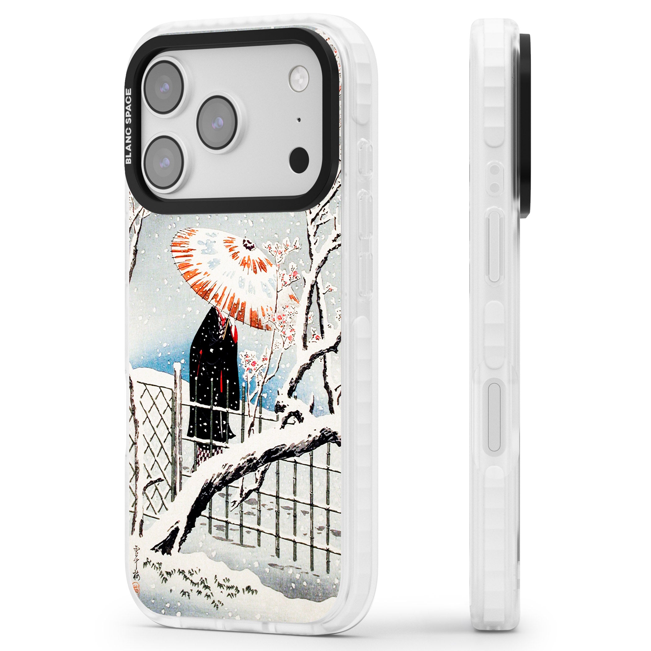 Plum Tree In Snow By Hiroaki Takahashi iPhone 17 Pro Max Impact Pro Clear Phone Case Side Profile
